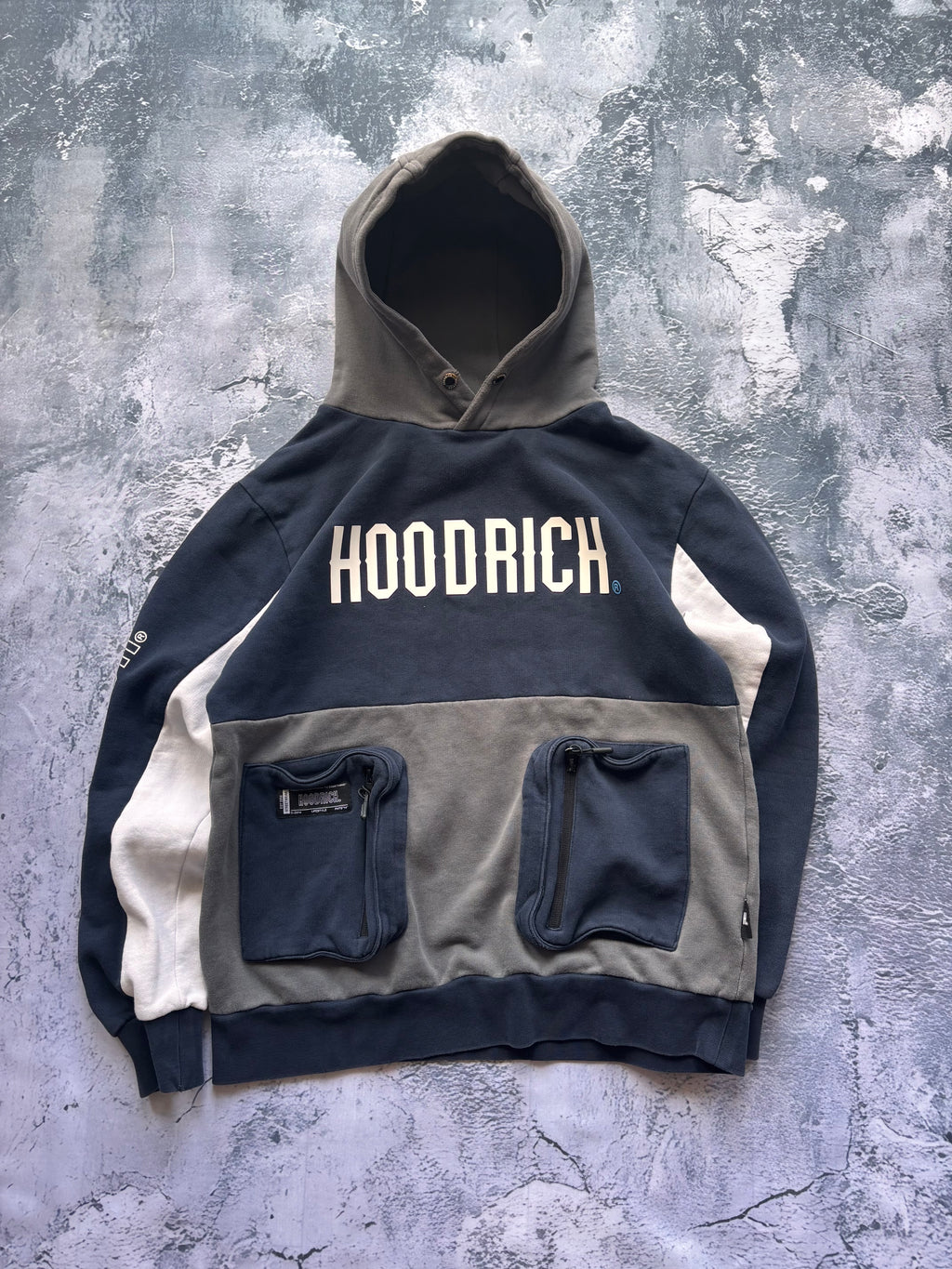 Bluza hoodie HOODRICH z wieloma zipami ciemnoniebiesko szara oversize