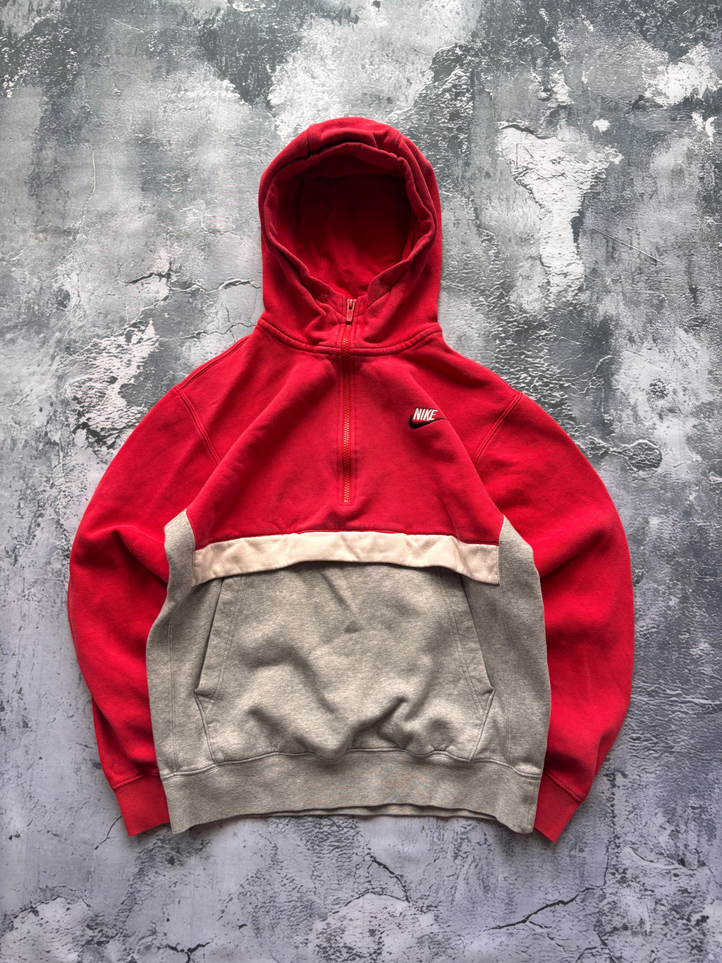bluza hoodie nike szaro czerwona retro american streetwear zip