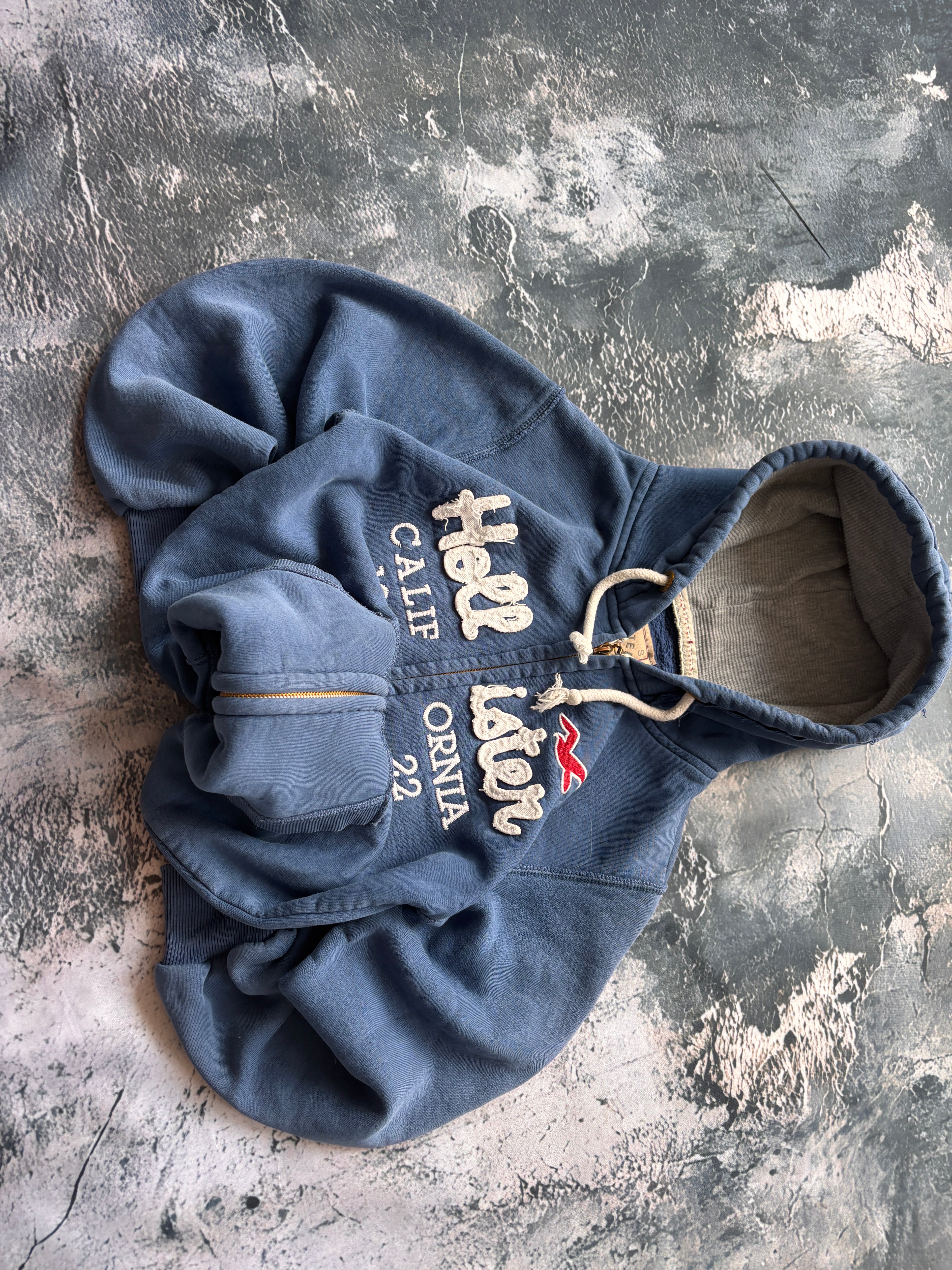 Bluza hoodie Hollister big logo niebieska vintage retro prosty krój