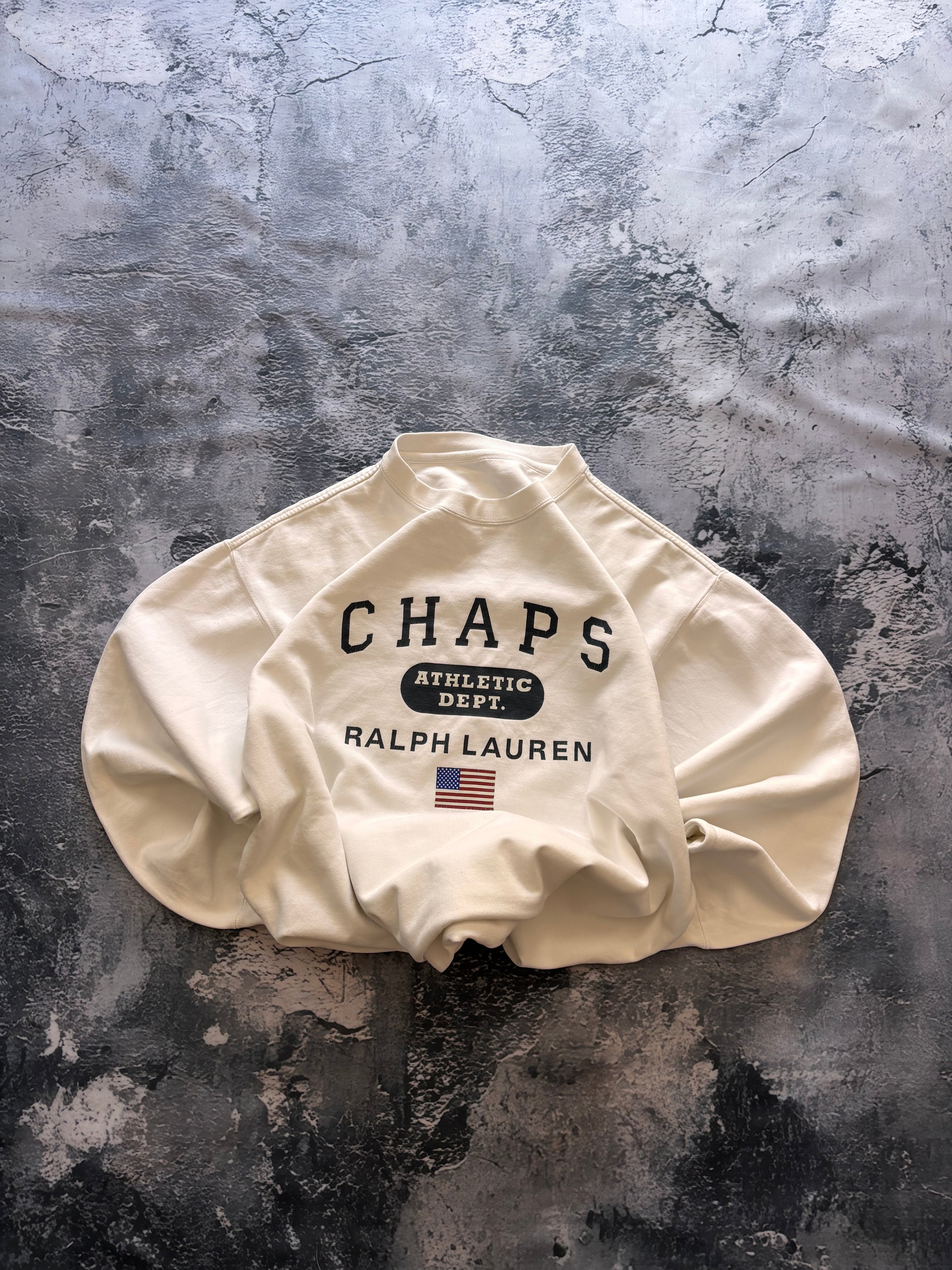 bluza crewneck Ralph Lauren biała oversize CHAPS USA