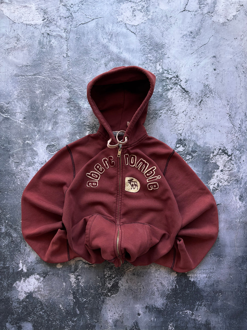 bluza zip hoodie ABERCROMBIE burgundowa retro