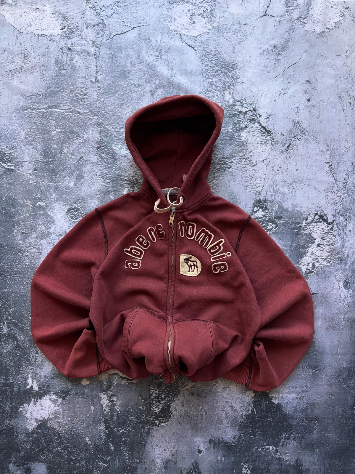 bluza zip hoodie ABERCROMBIE burgundowa retro