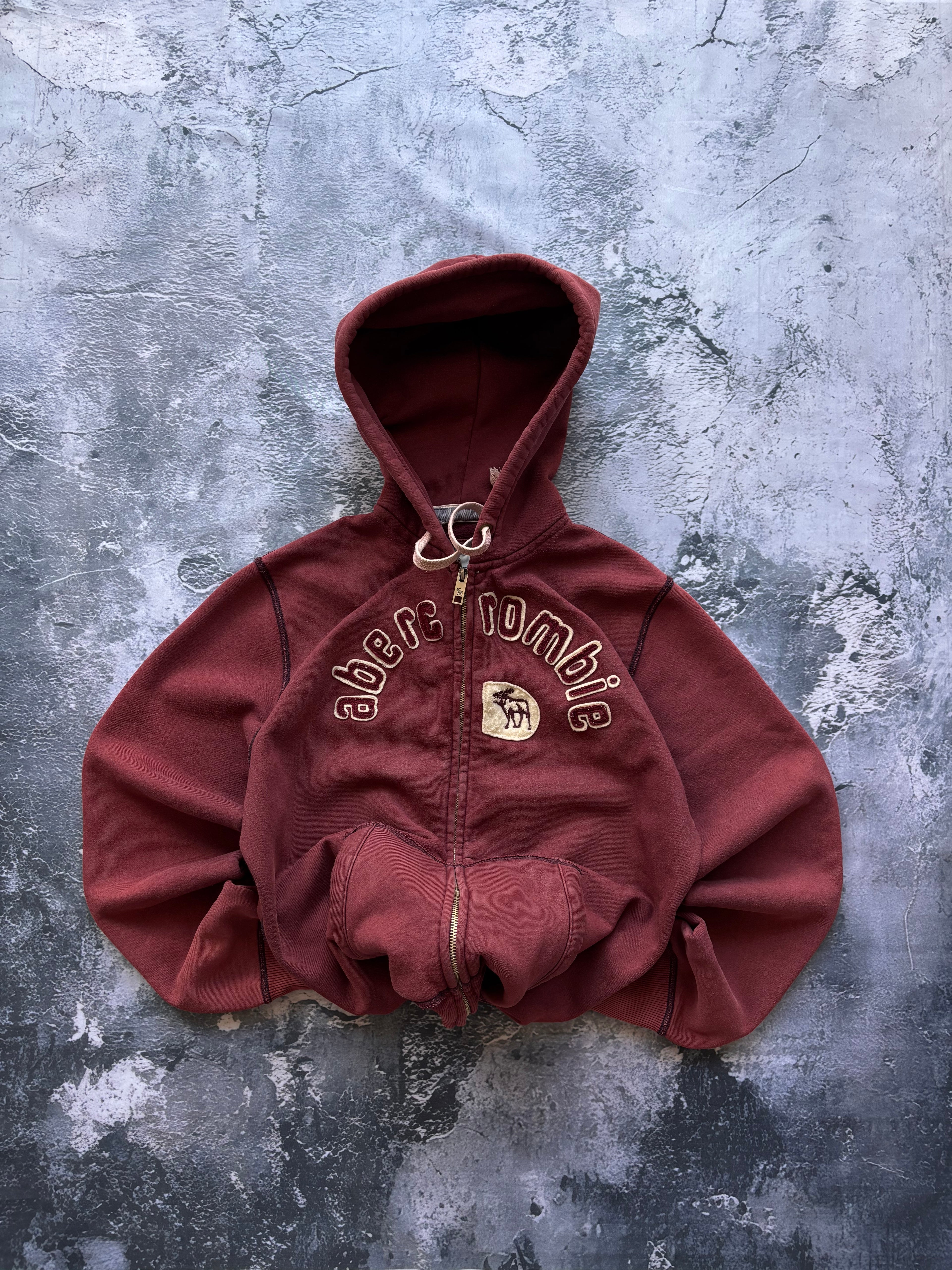 bluza zip hoodie ABERCROMBIE burgundowa retro