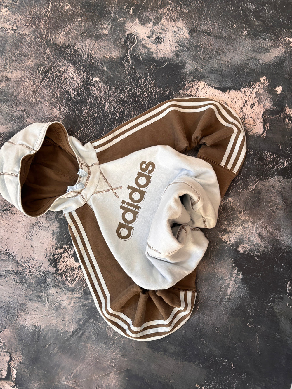 bluza hoodie Adidas baby blue and khaki stripes vintage