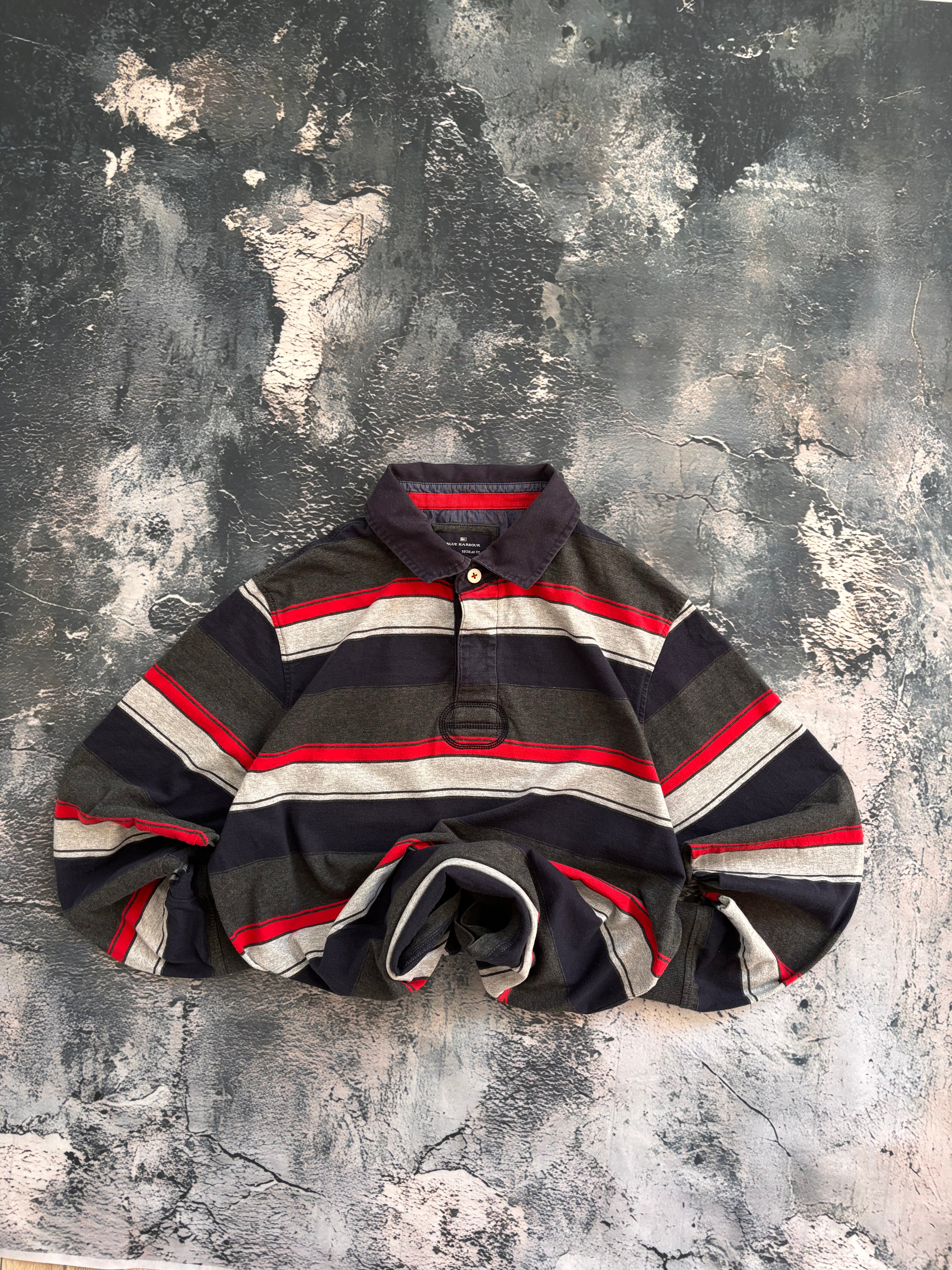 Koszulka longsleeve polo oversize red basic stripes vintage oldschool retro 90s rugby preppy
