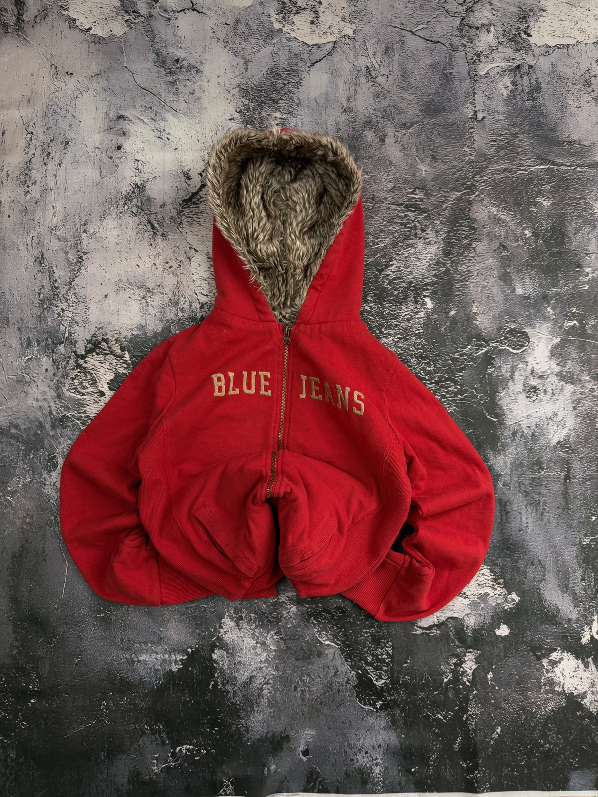 bluza red w futerkiem vintage podwójny zip