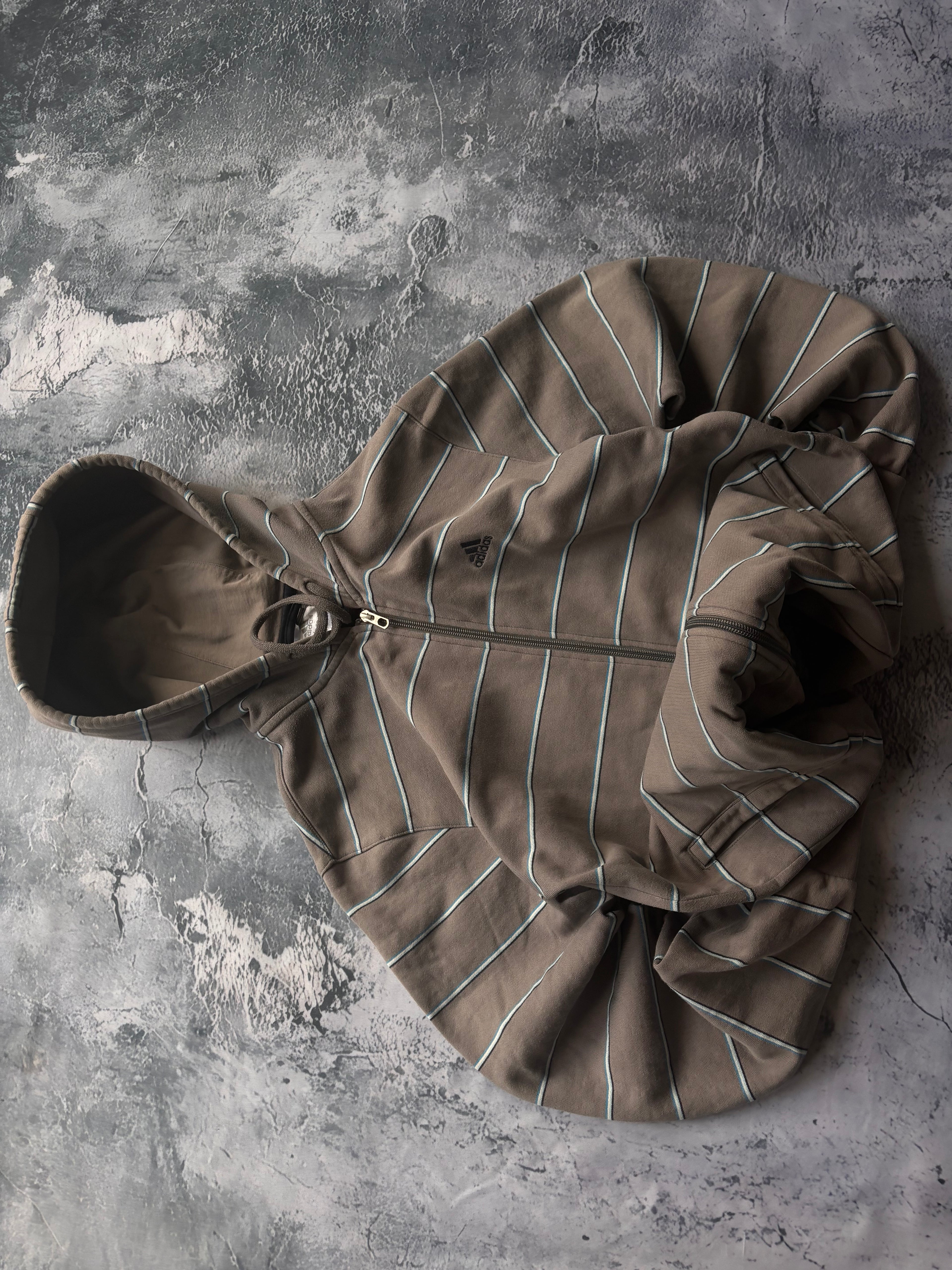 bluza zip hoodie w paski adidas beżowa retro lata 90