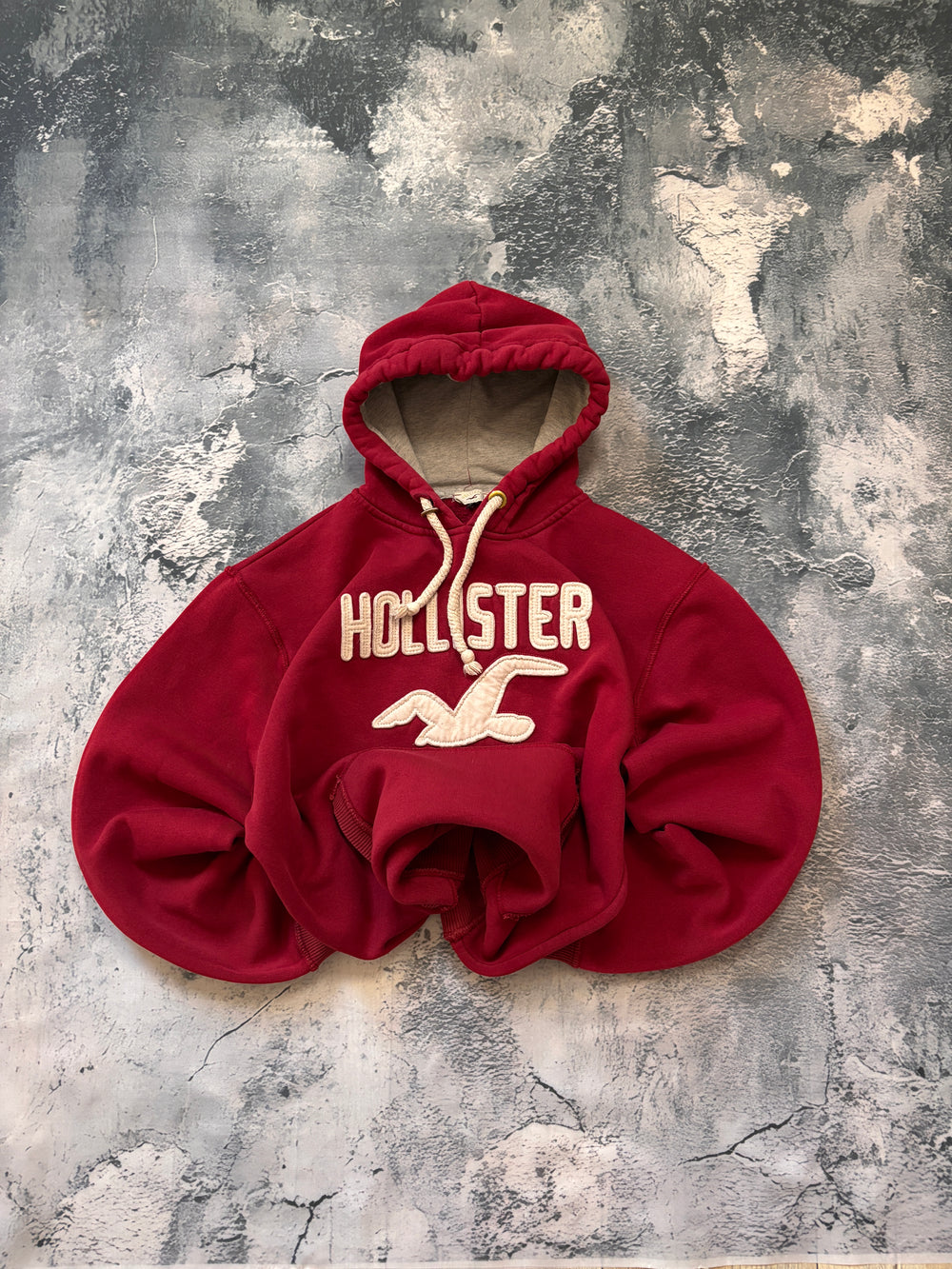 bluza hoodie czerwona HOLLISTER haft big logo