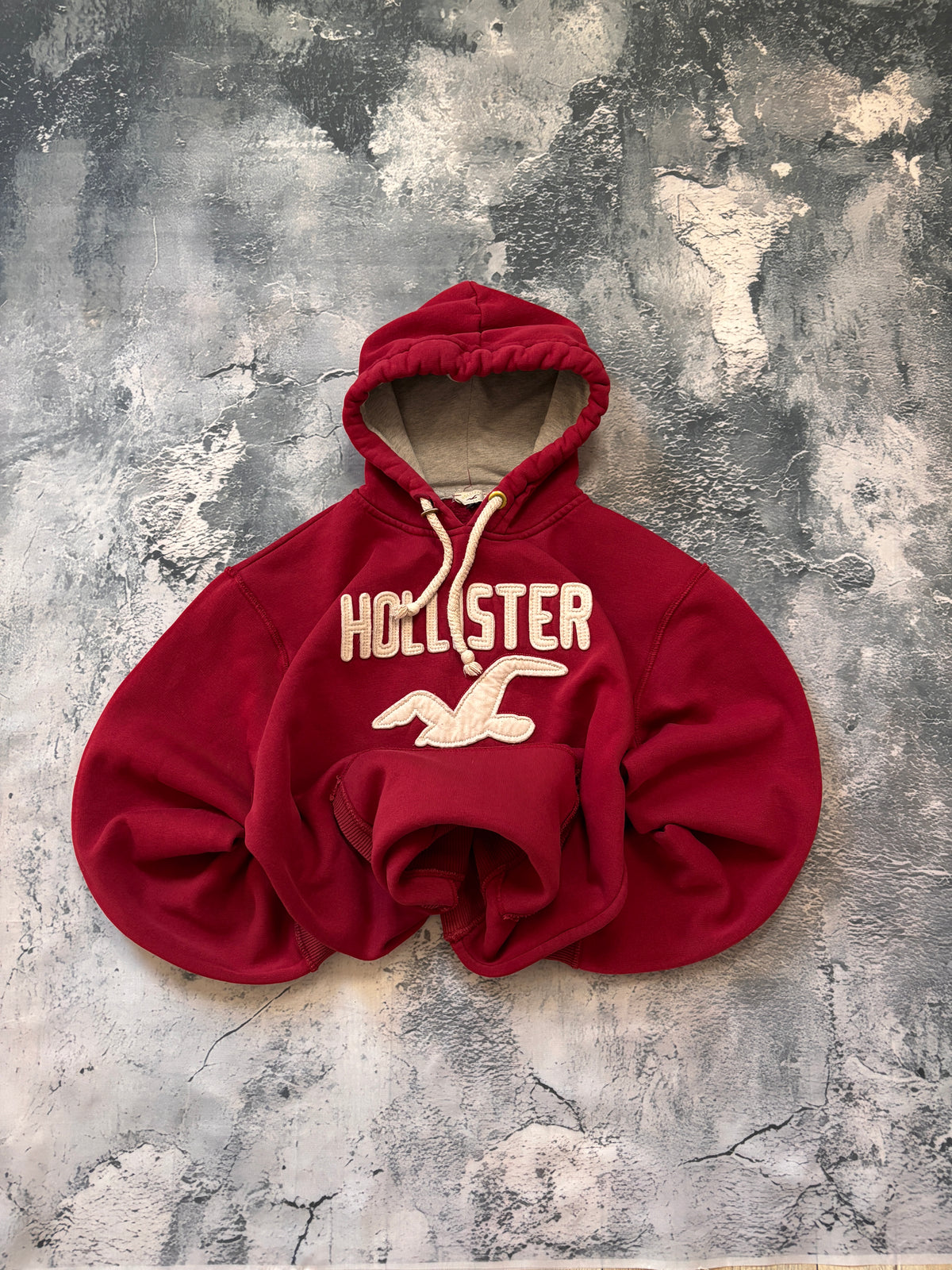 bluza hoodie czerwona HOLLISTER haft big logo