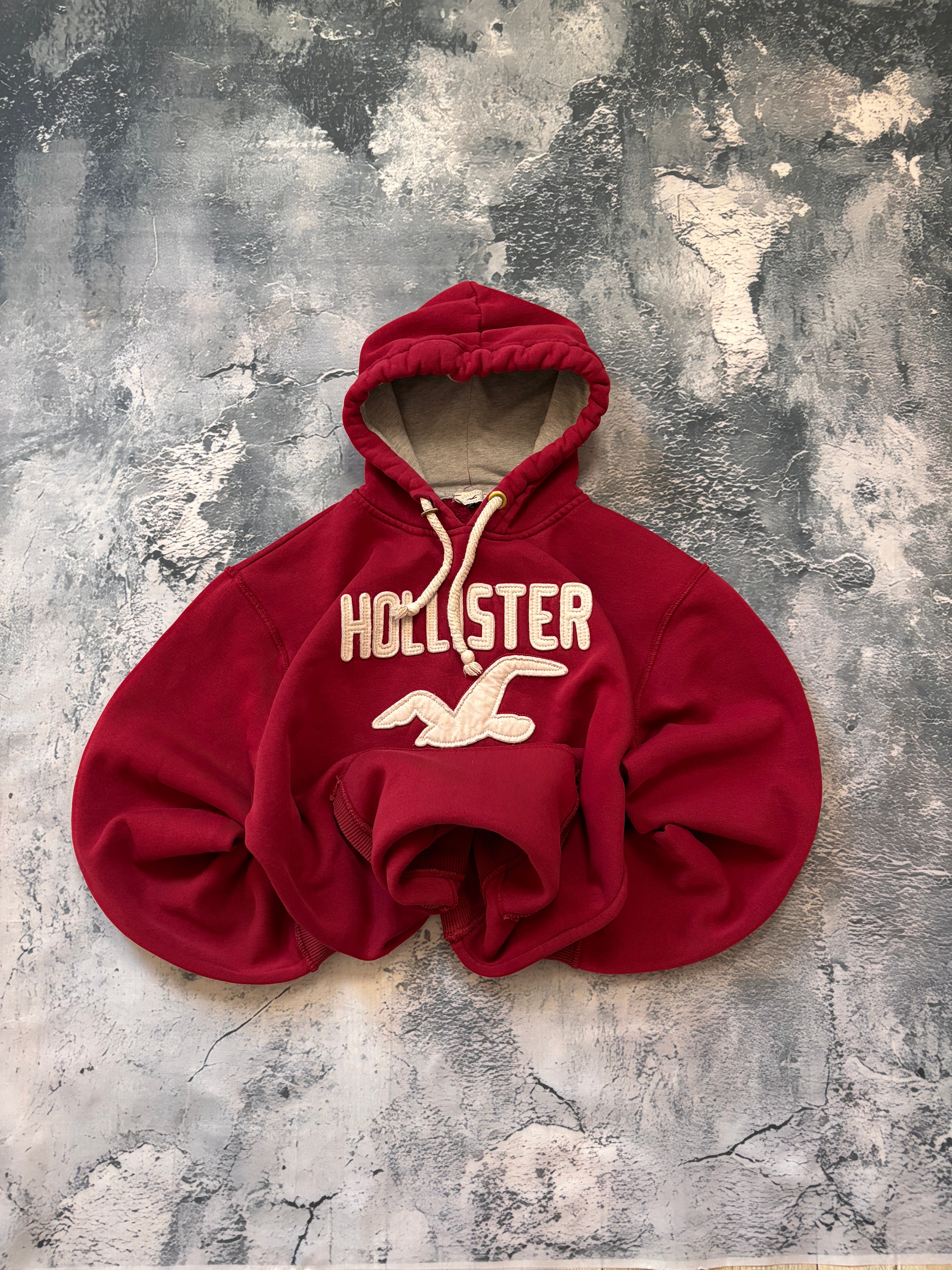 bluza hoodie czerwona HOLLISTER haft big logo