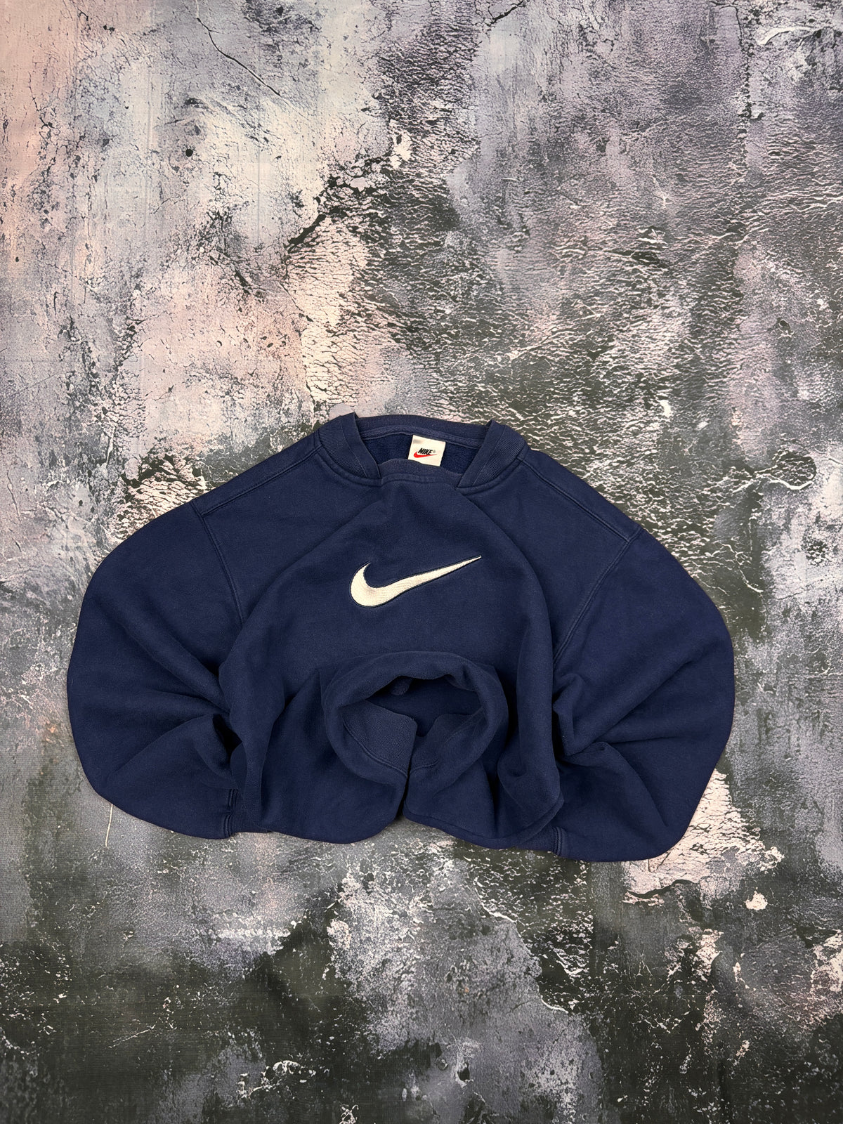 BLUZA CREWNECK NIKE VINTAGE MODEL HAFT LOGO LATA 90 GRANATOWA