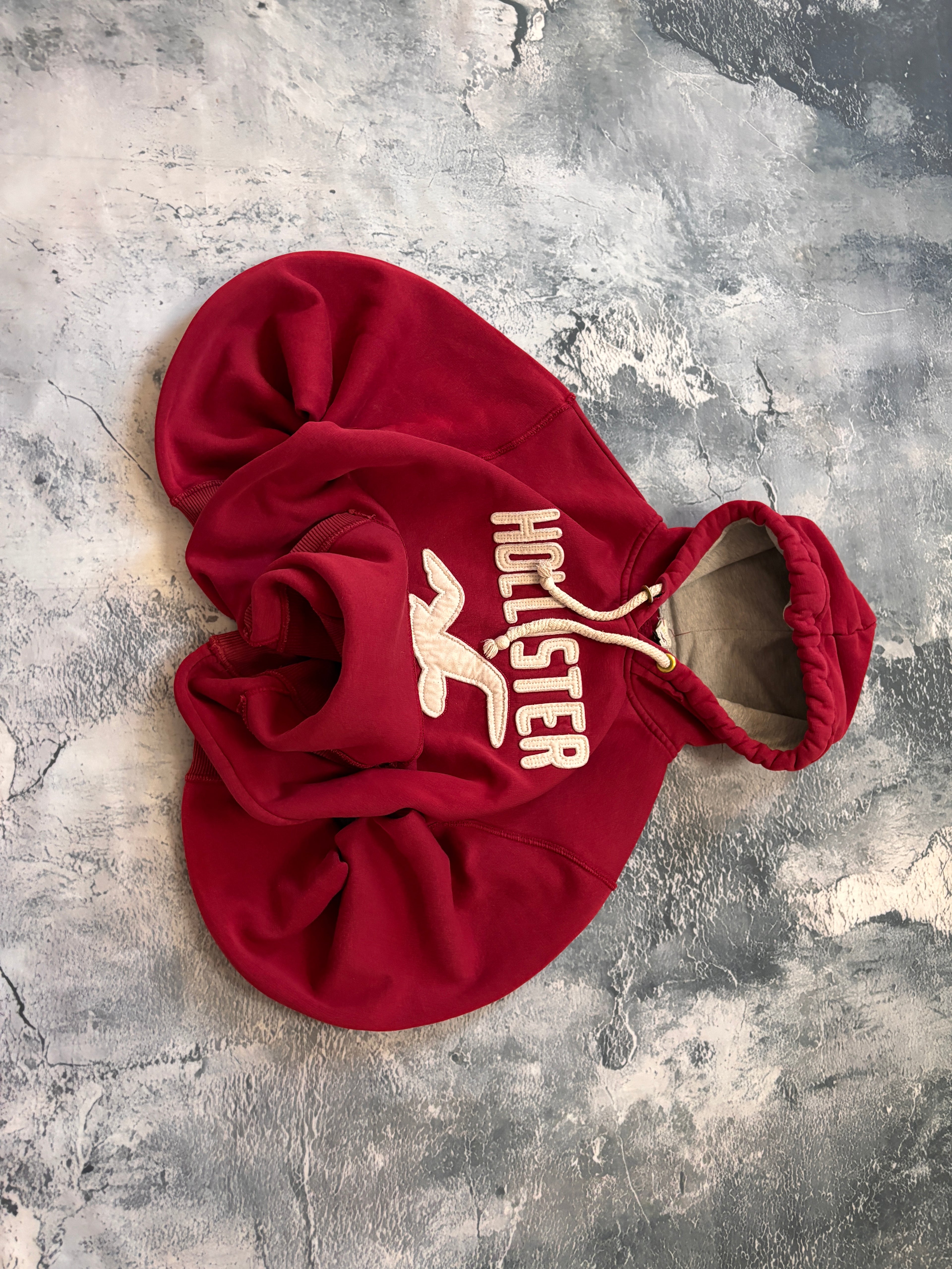bluza hoodie czerwona HOLLISTER haft big logo