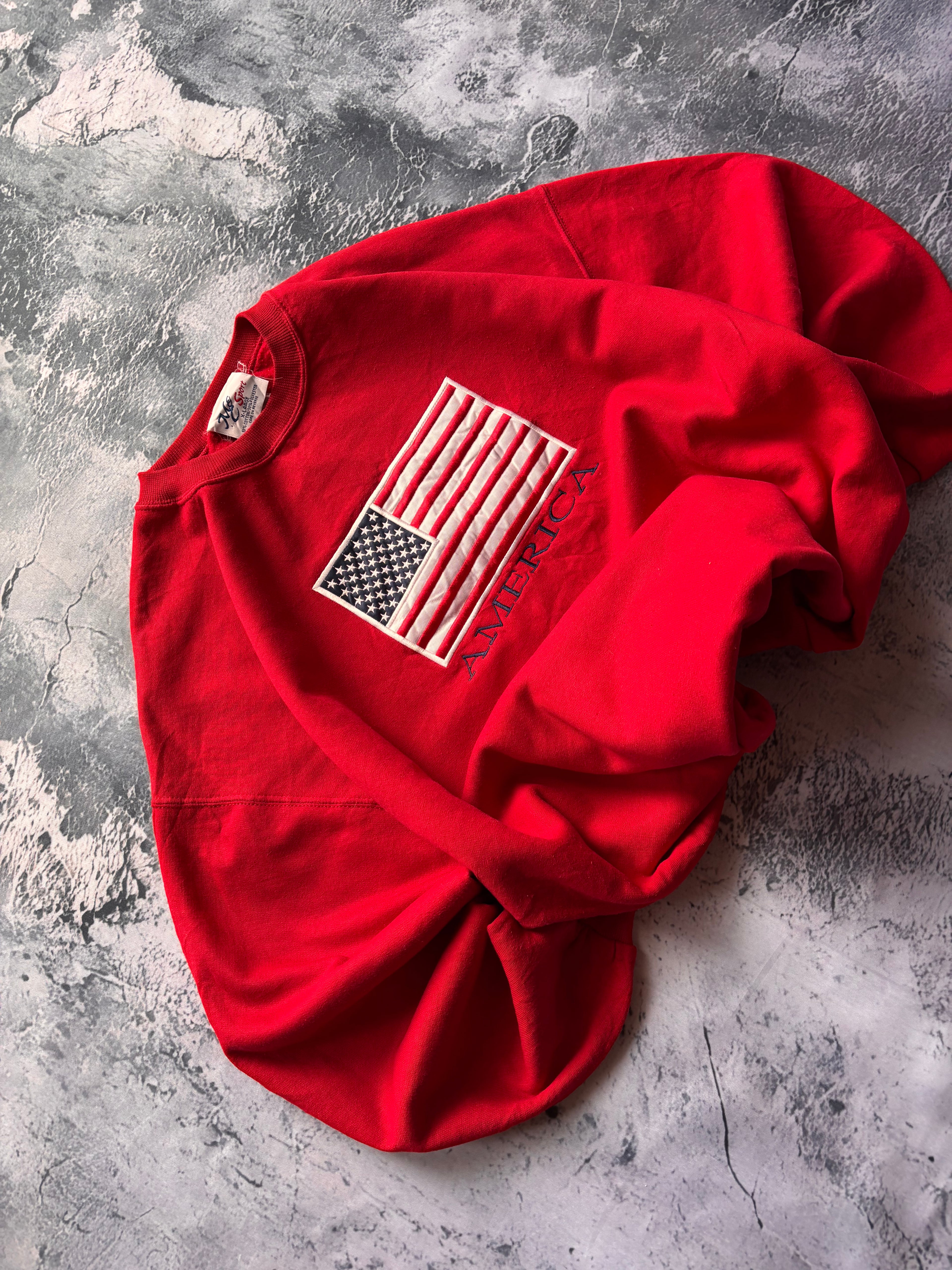 Bluza crewneck oversize boxy w stylu vintage oldschool retro 90s american USA flaga haft