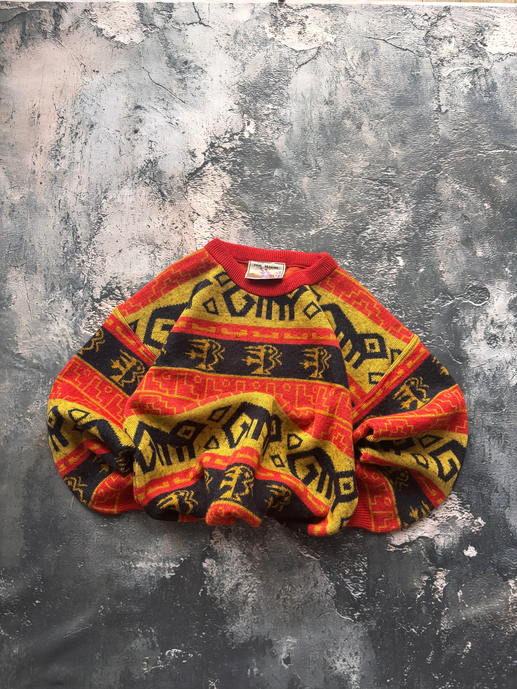 sweter vintage pomarańcz texture we wzory