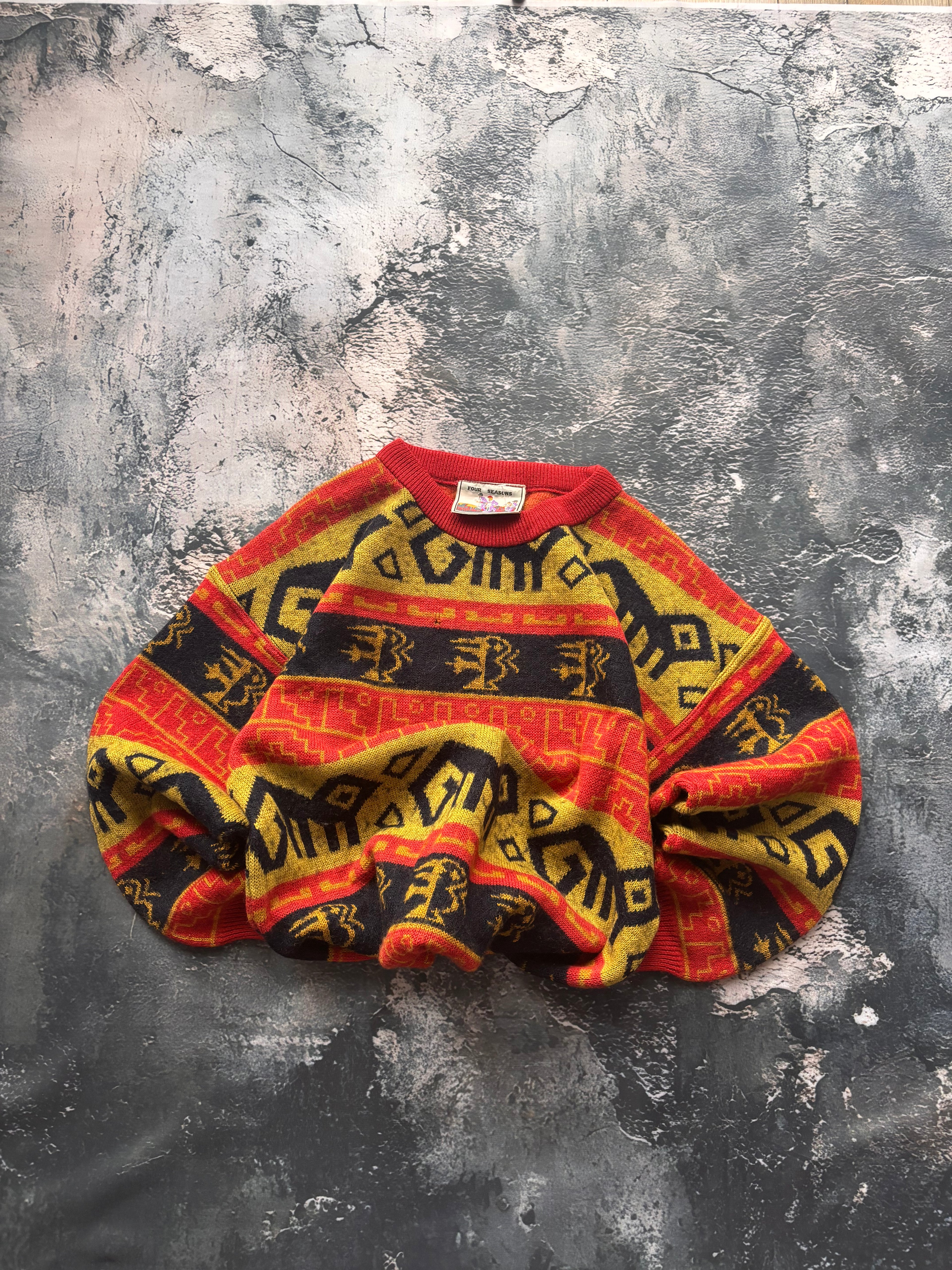 sweter vintage pomarańcz texture we wzory