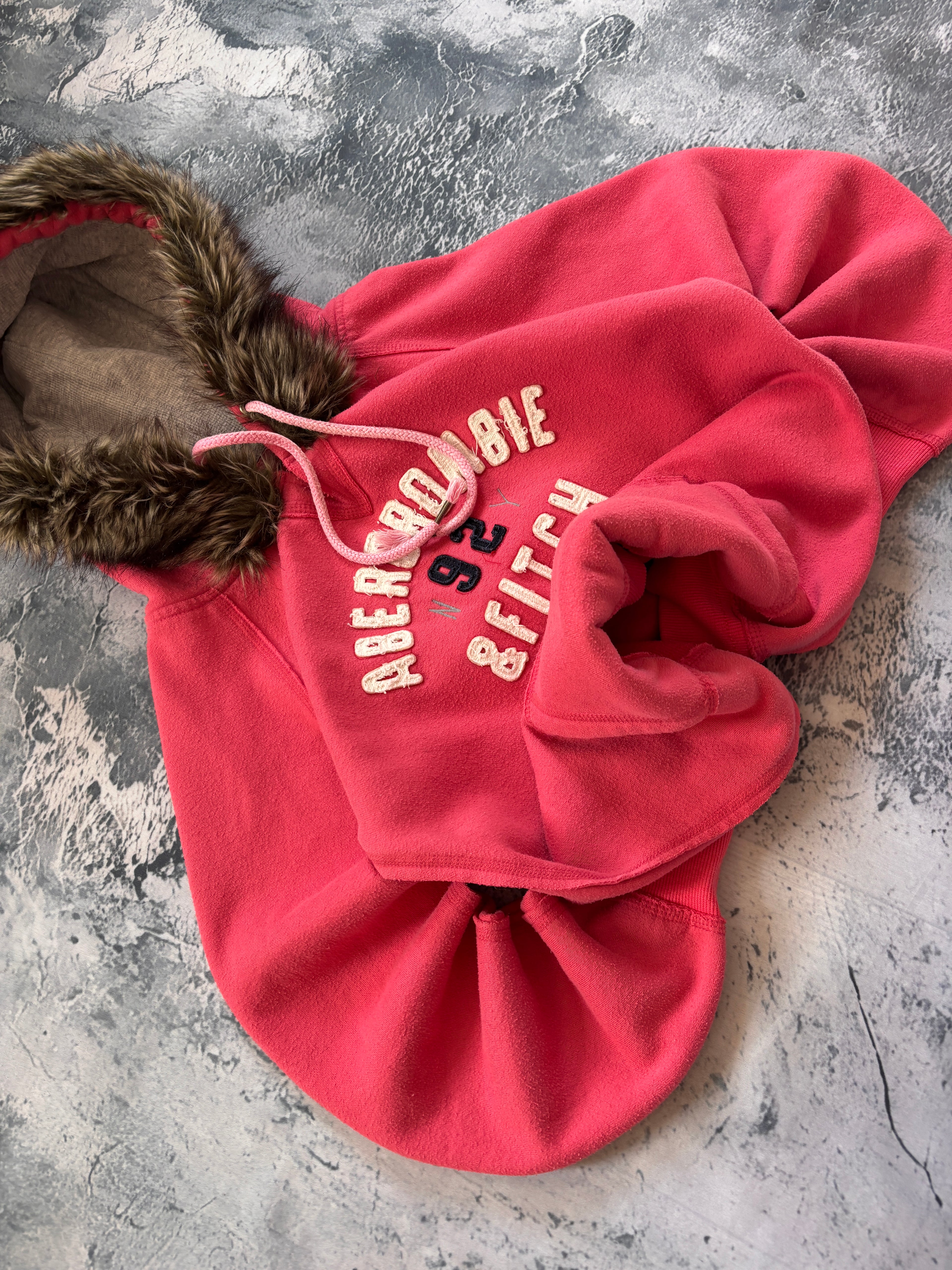 bluza hoodie pink Abercrombie 92 z kapturem z włosem vintage retro