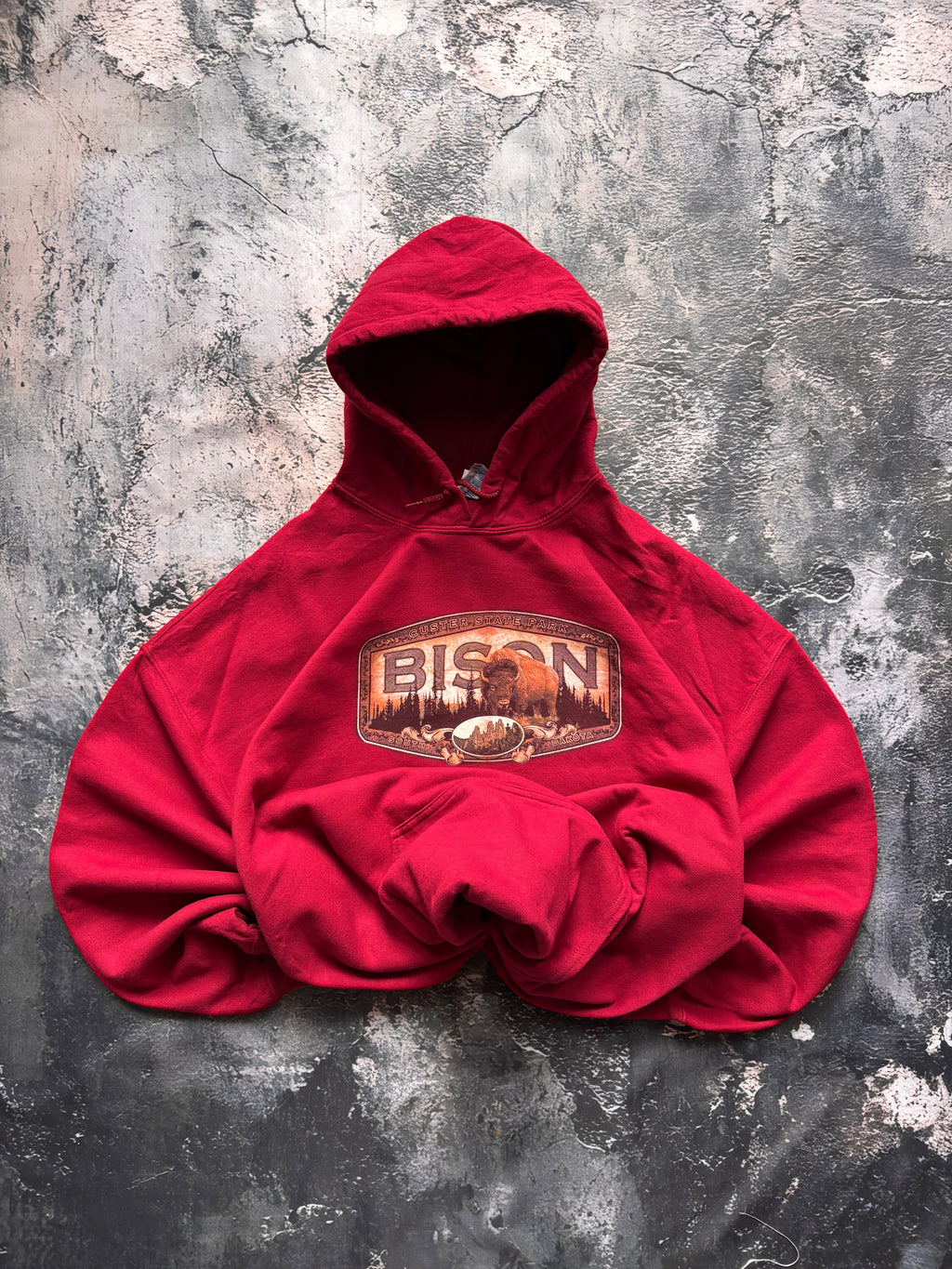 bluza hoodie czerwona BISON vintage oversize