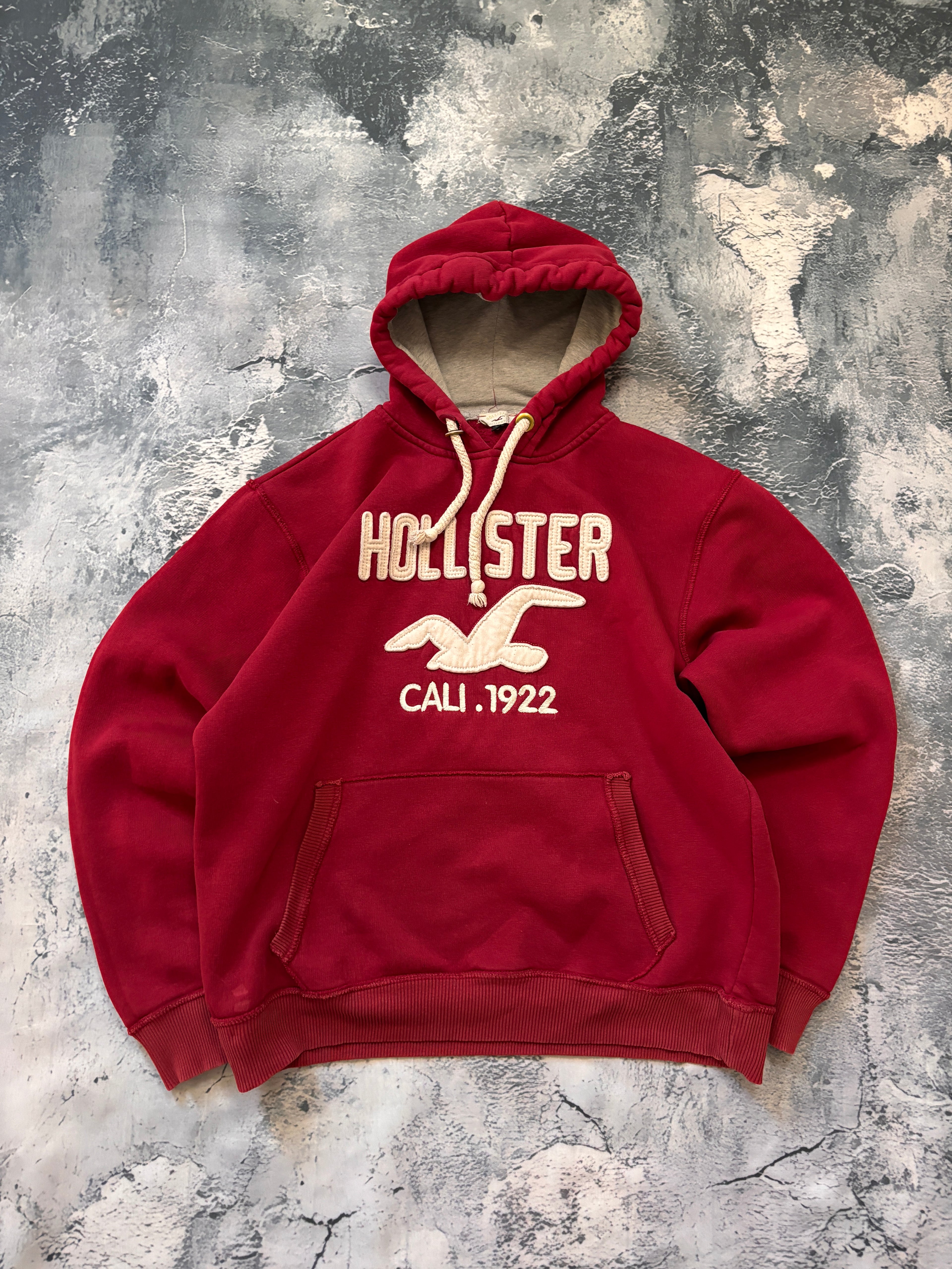 bluza hoodie czerwona HOLLISTER haft big logo