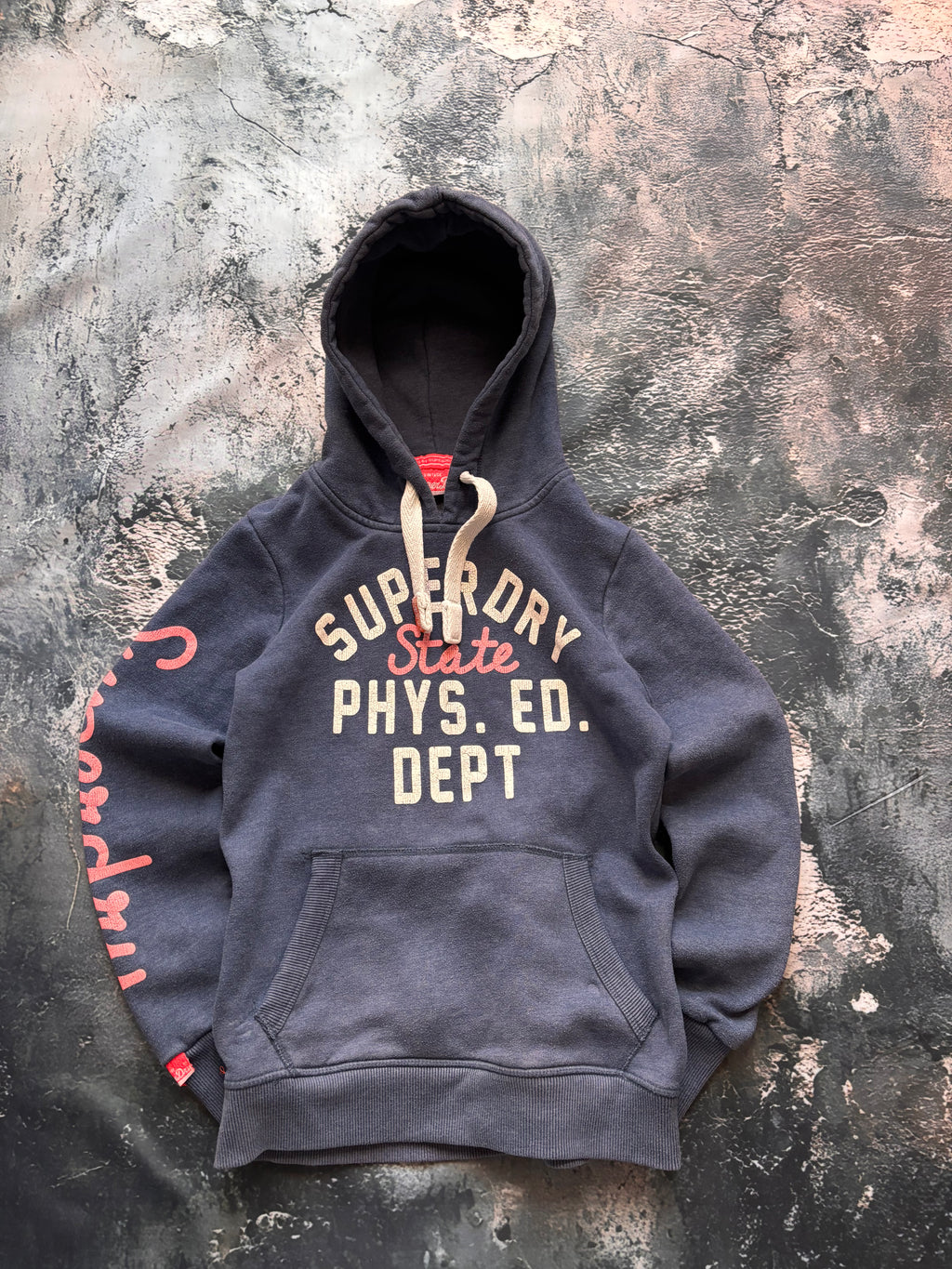 bluza hoodie superdry prosty krój niebieska retro vintage