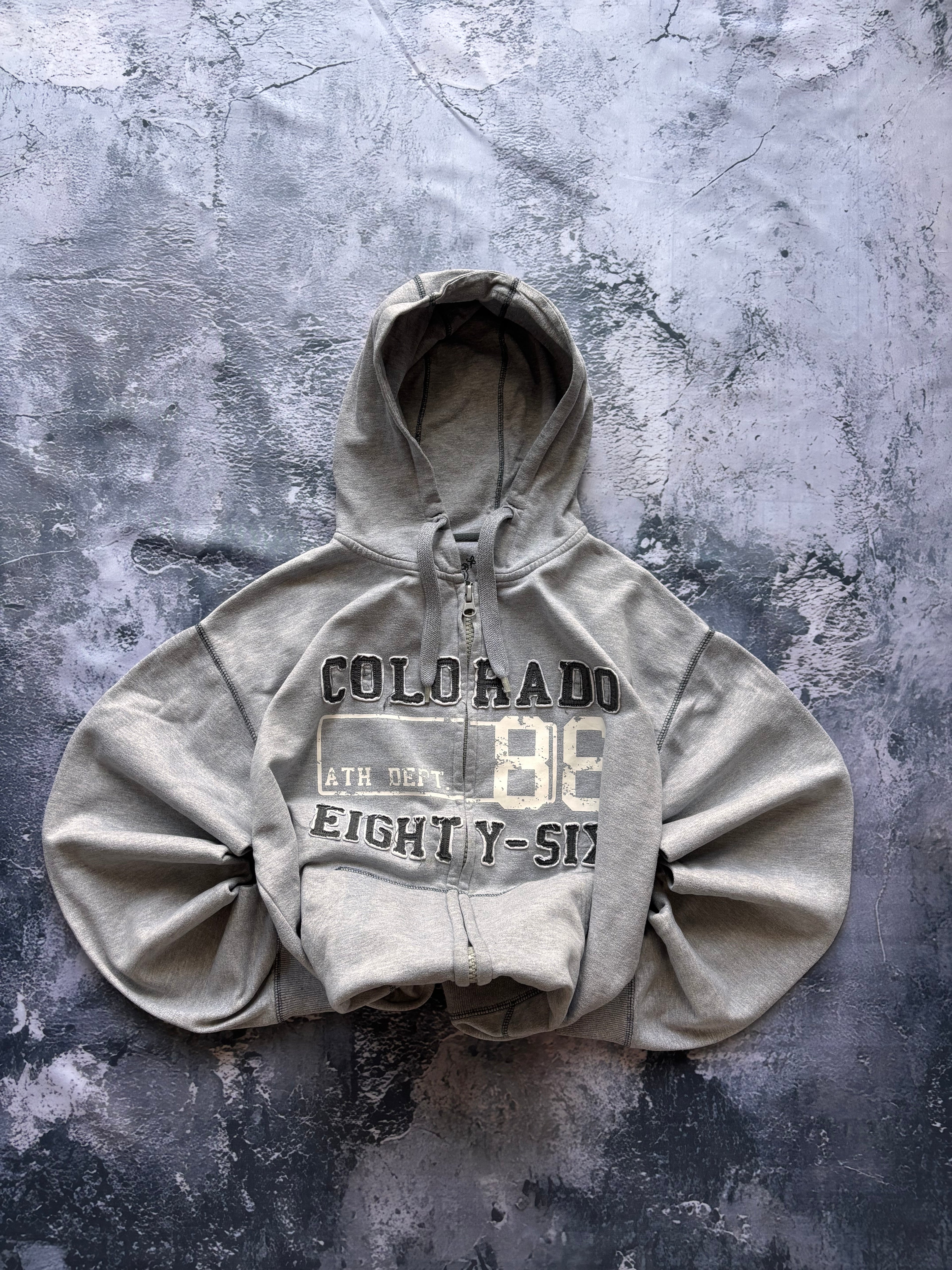 BLUZA ZIP HOODIE VINTAGE Y2K RETRO szara basic oversize