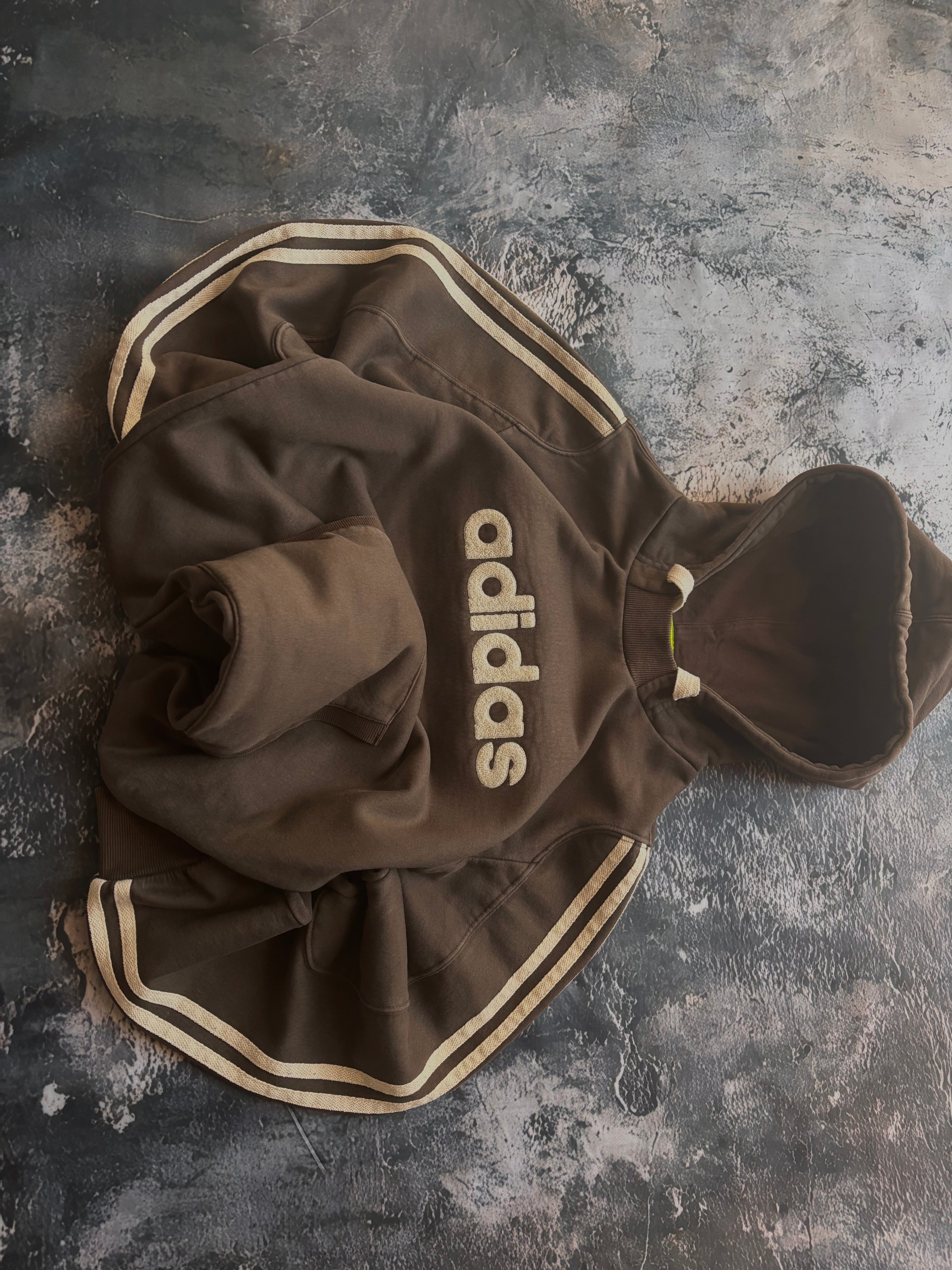 Bluza hood Adidas brown oversize big logo vintage usa streetwear