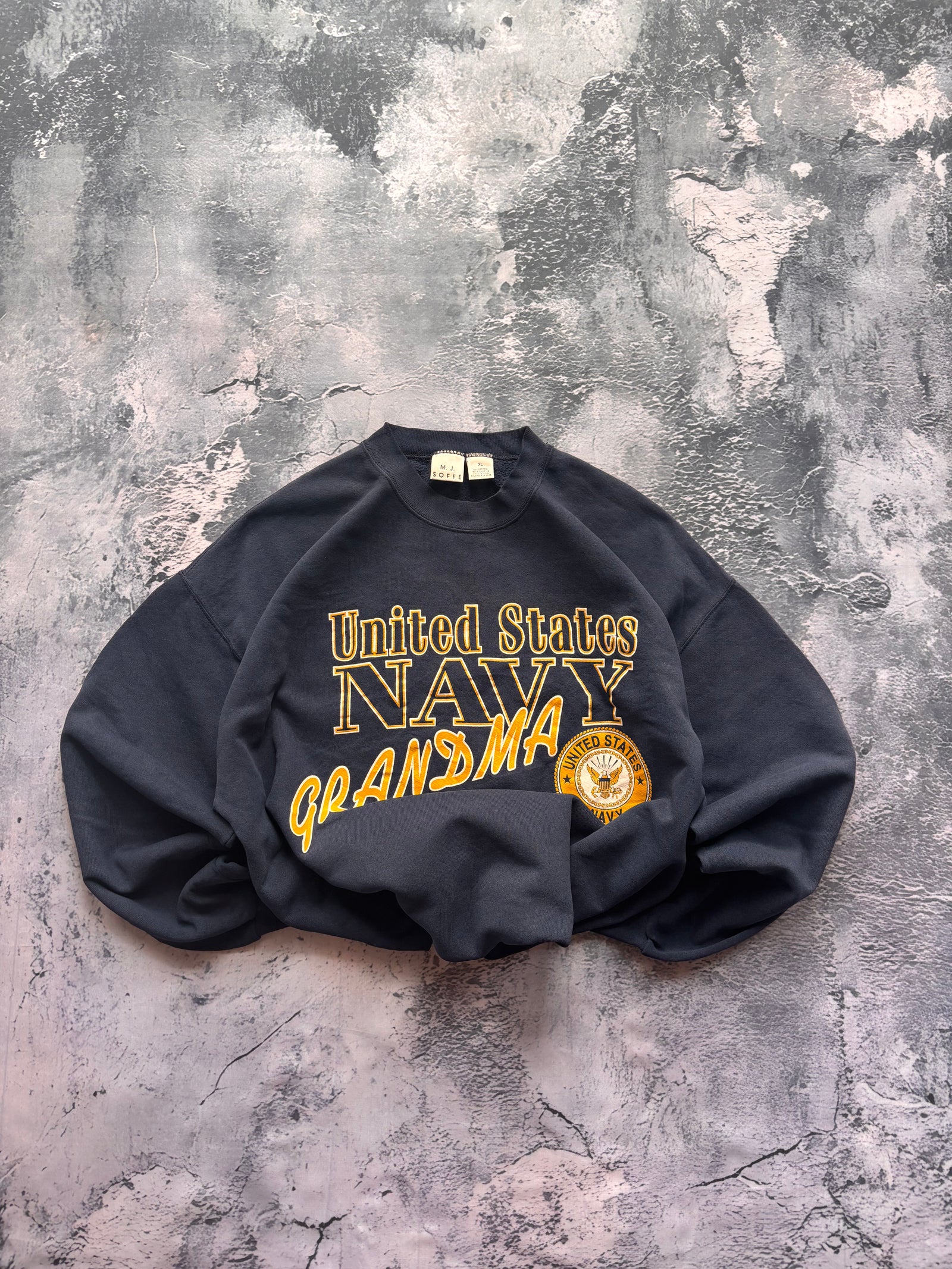 Bluza crewneck oversize w stylu vintage oldschool retro 90s american USA navy college grafika