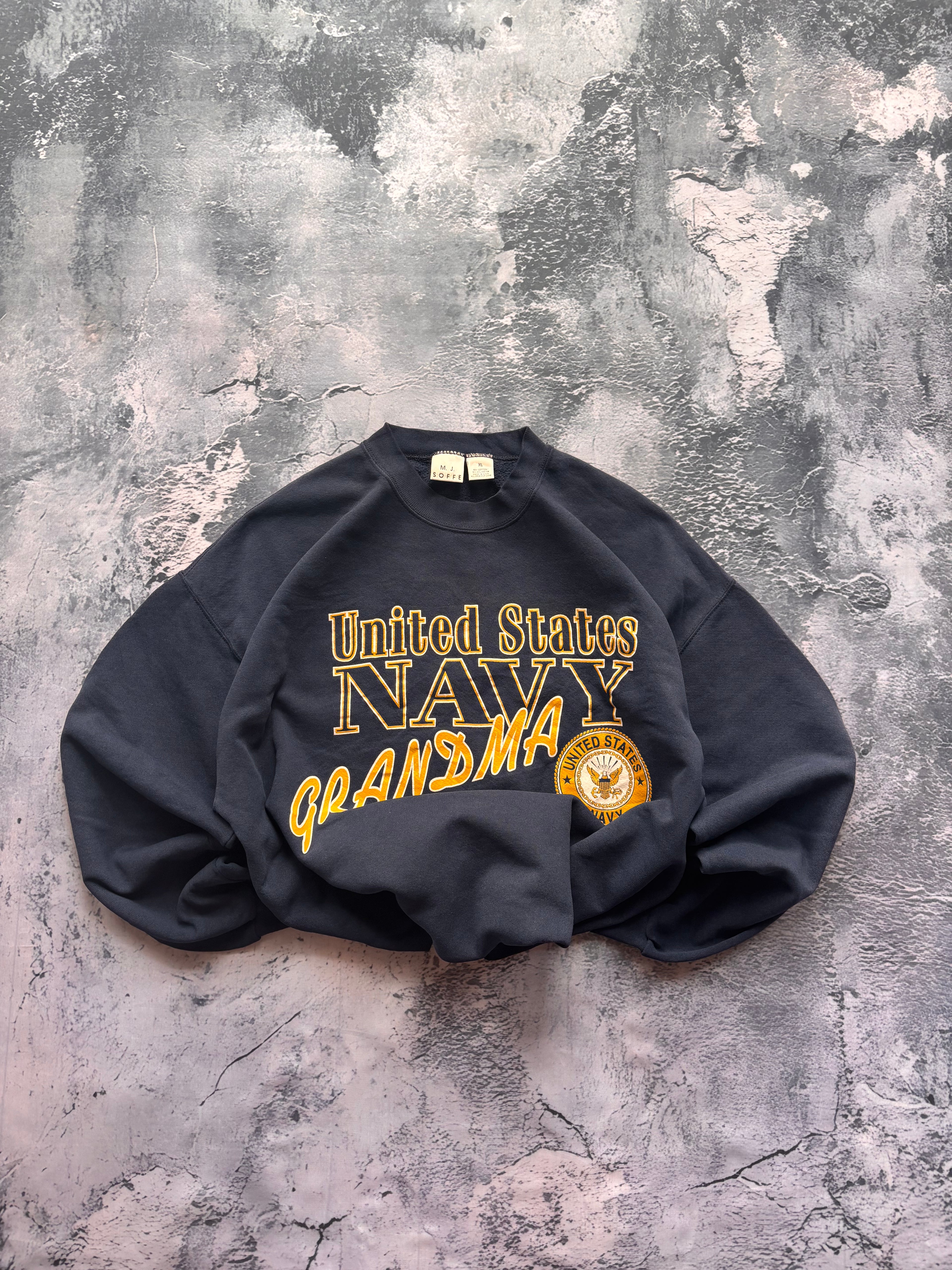 Bluza crewneck oversize w stylu vintage oldschool retro 90s american USA navy college grafika