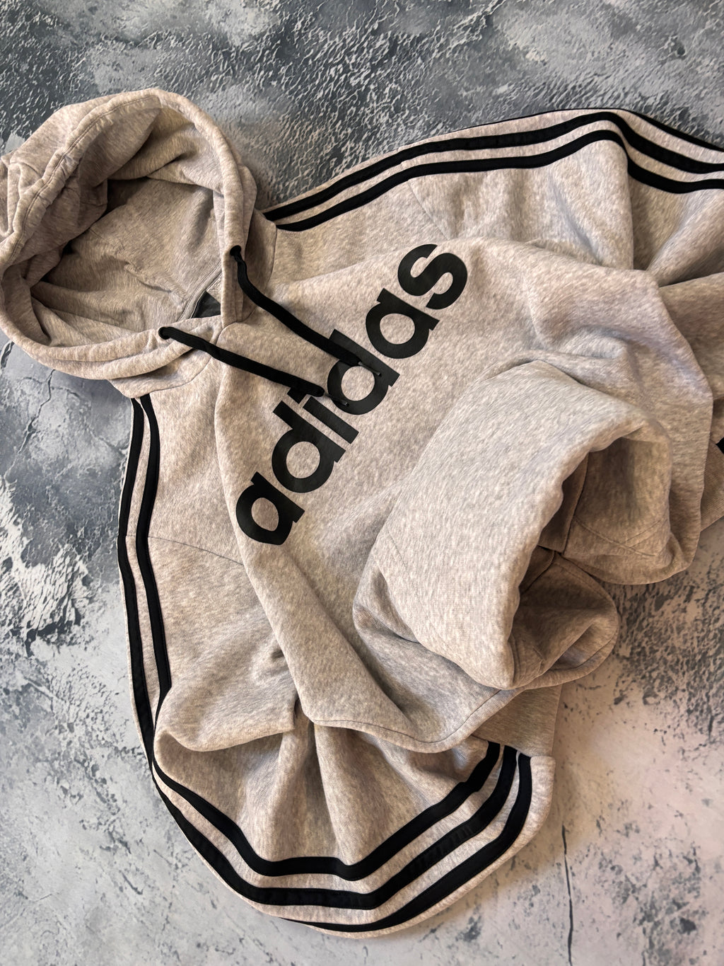 bluza hoodie basic szara Adidas w paski big logo