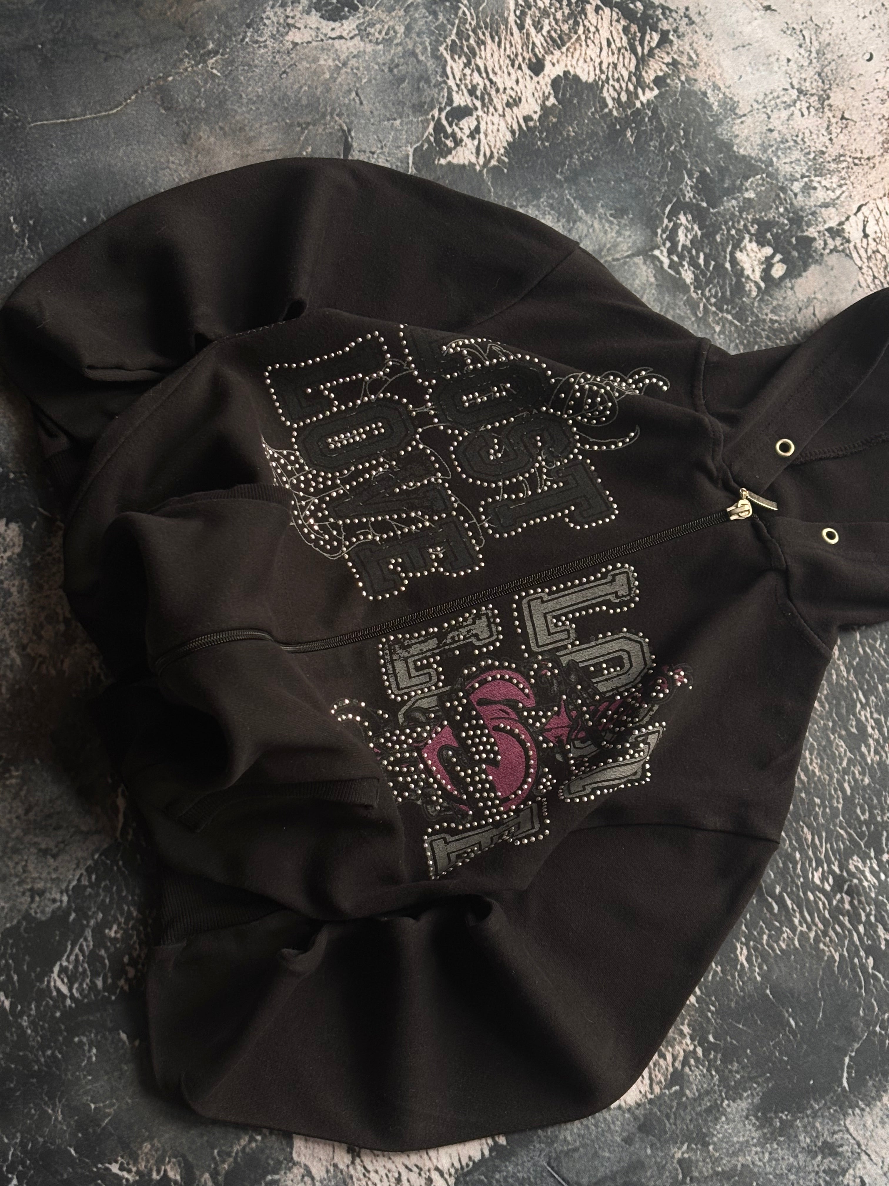 Bluza hoodie y2k lost love graphic czarna przylegający/prosty  krój
