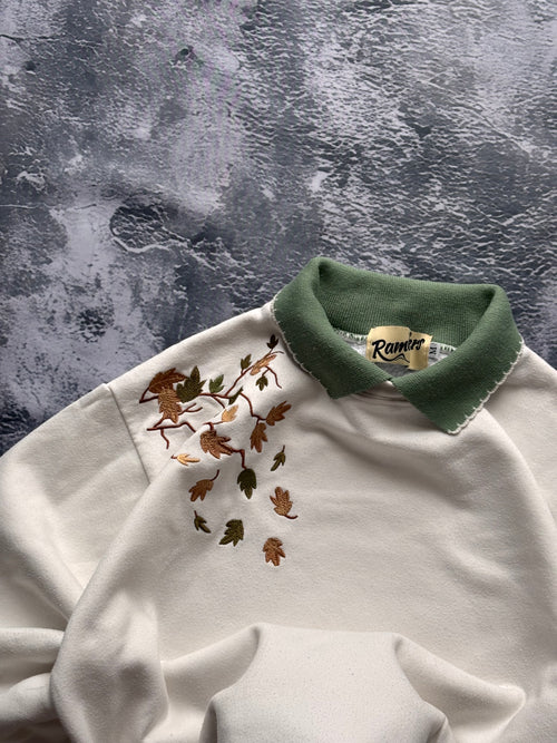 Bluza crewneck haft kwiecisty vintage basic