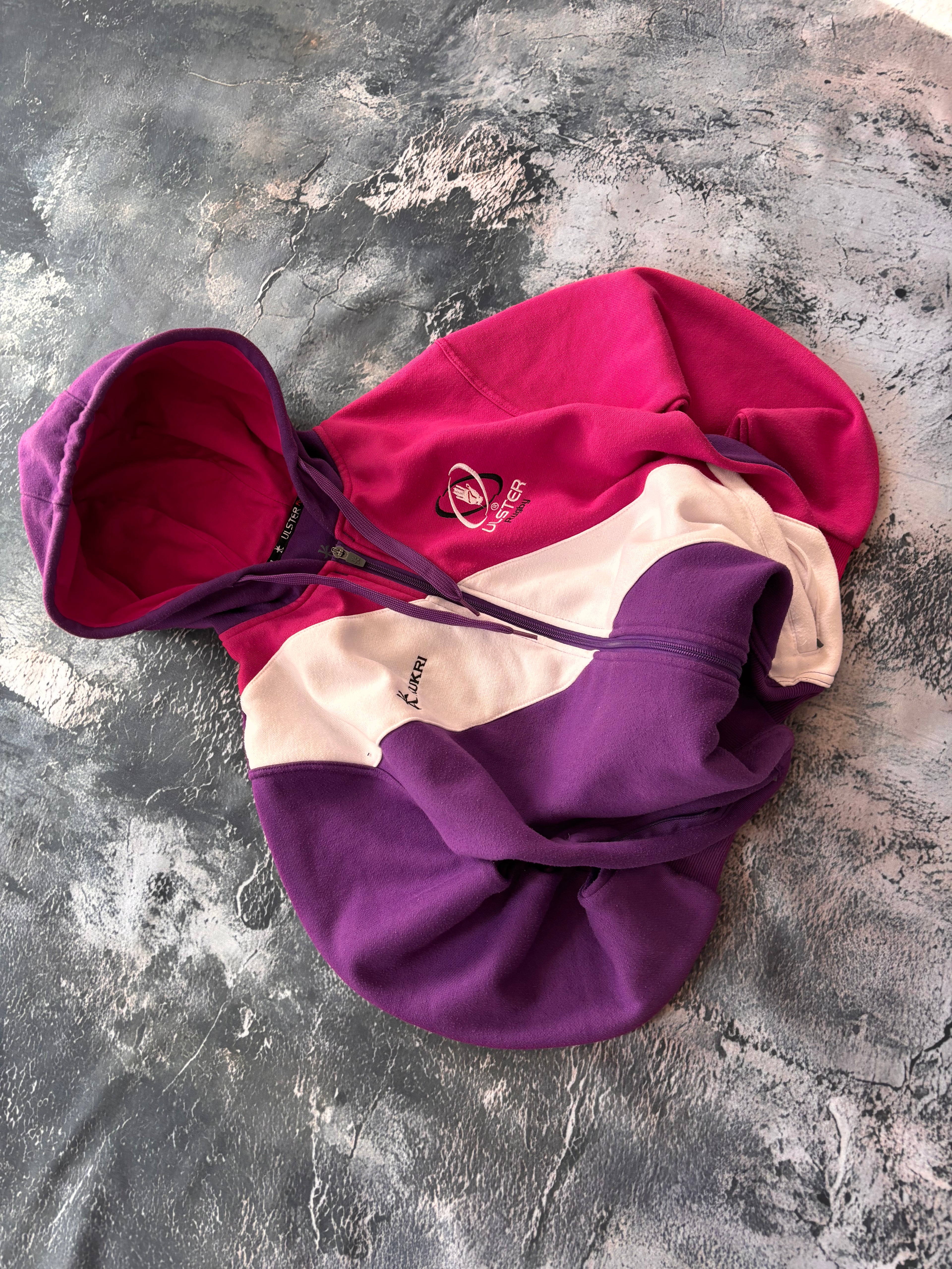 bluza zip hoodie vintage 90s retro fioletowa multicolor