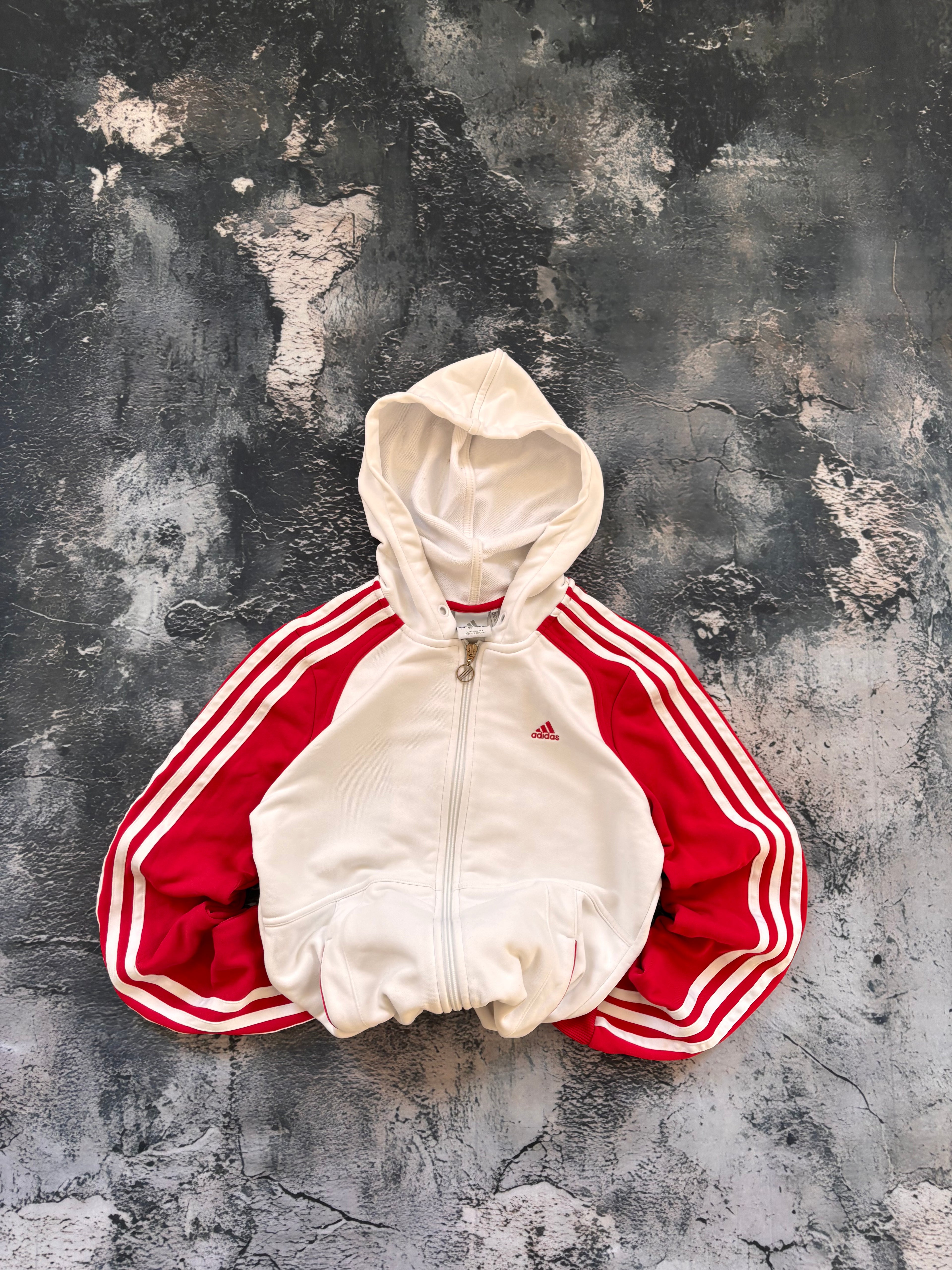 Bluza adidas w paski stripes prosty krój biało czerwona
