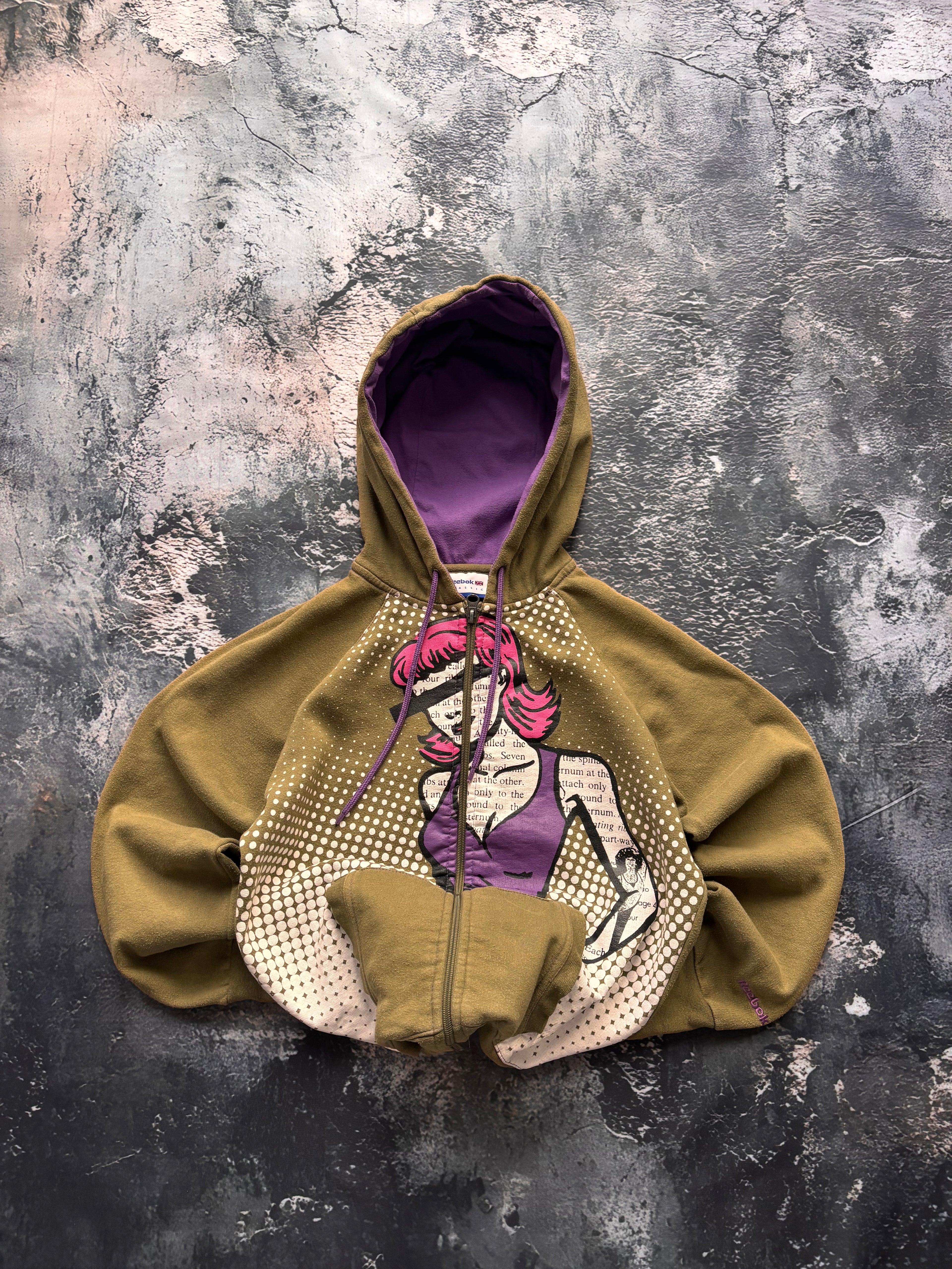 bluza hoodie Reebok khaki zip vintage girl 90s y2k