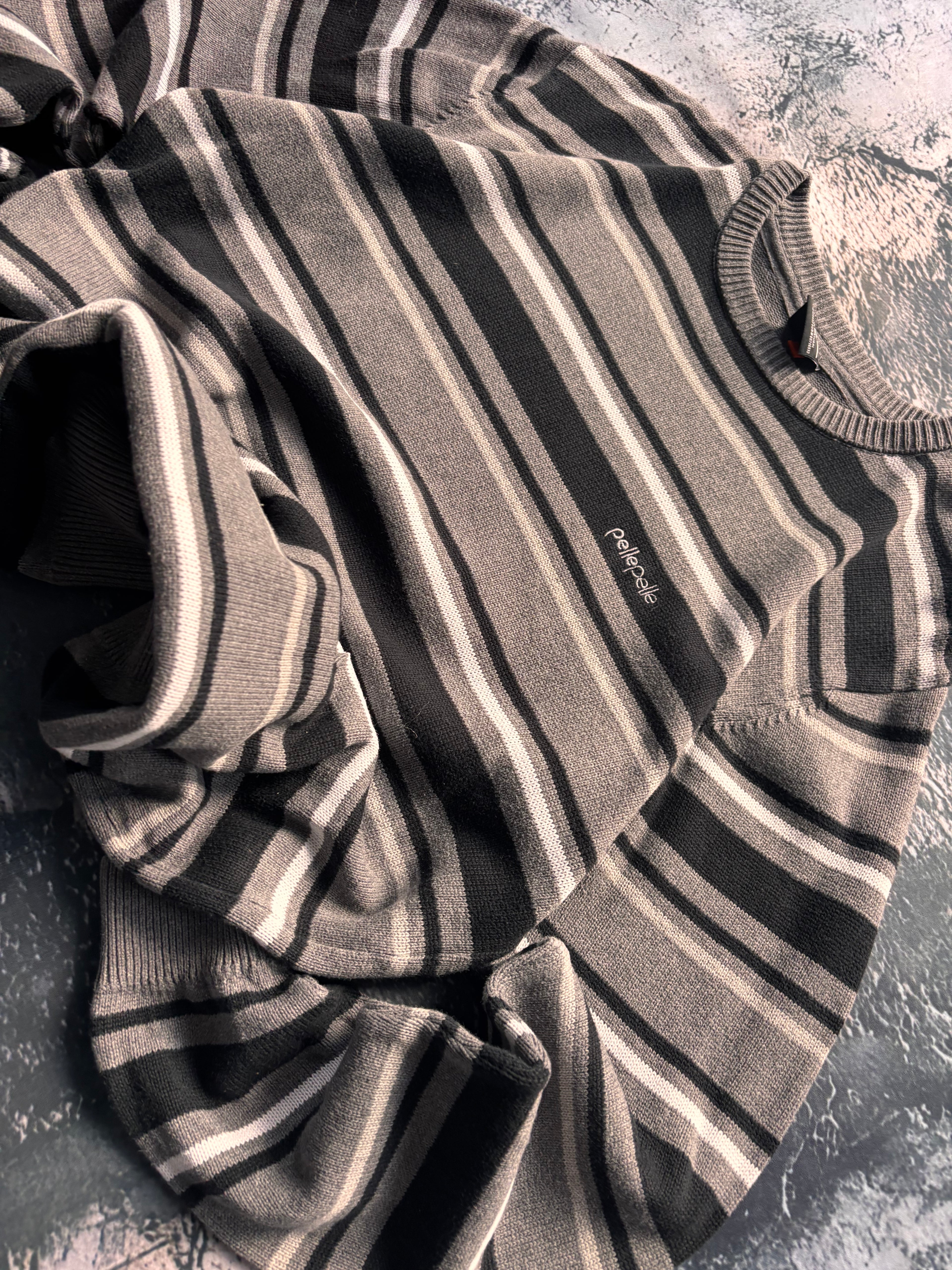 Sweter szaro biały w paski vintage oversize