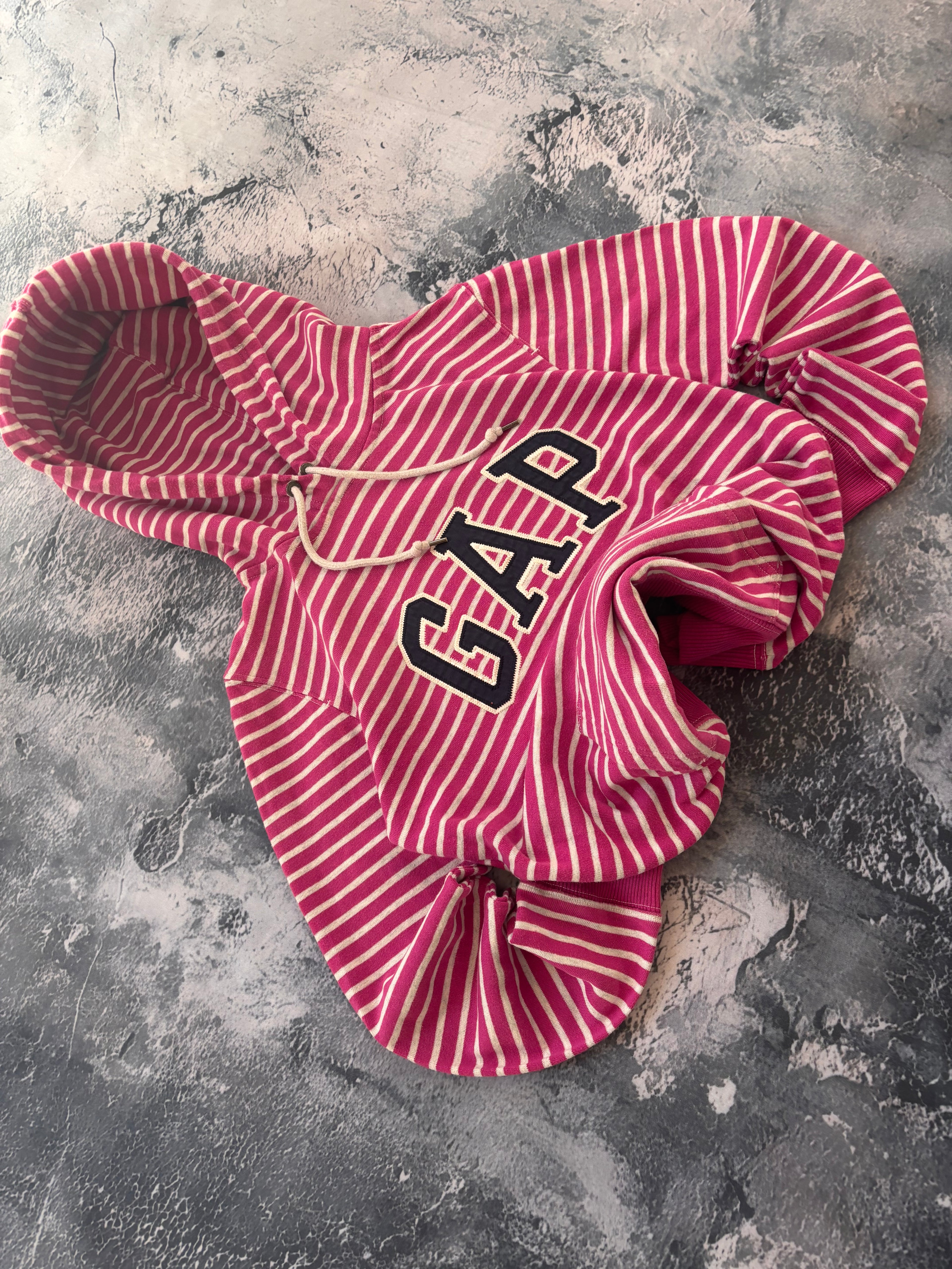 Bluza hoodie GAP paski różowa oversize vintage oldschool retro 90s streetwear