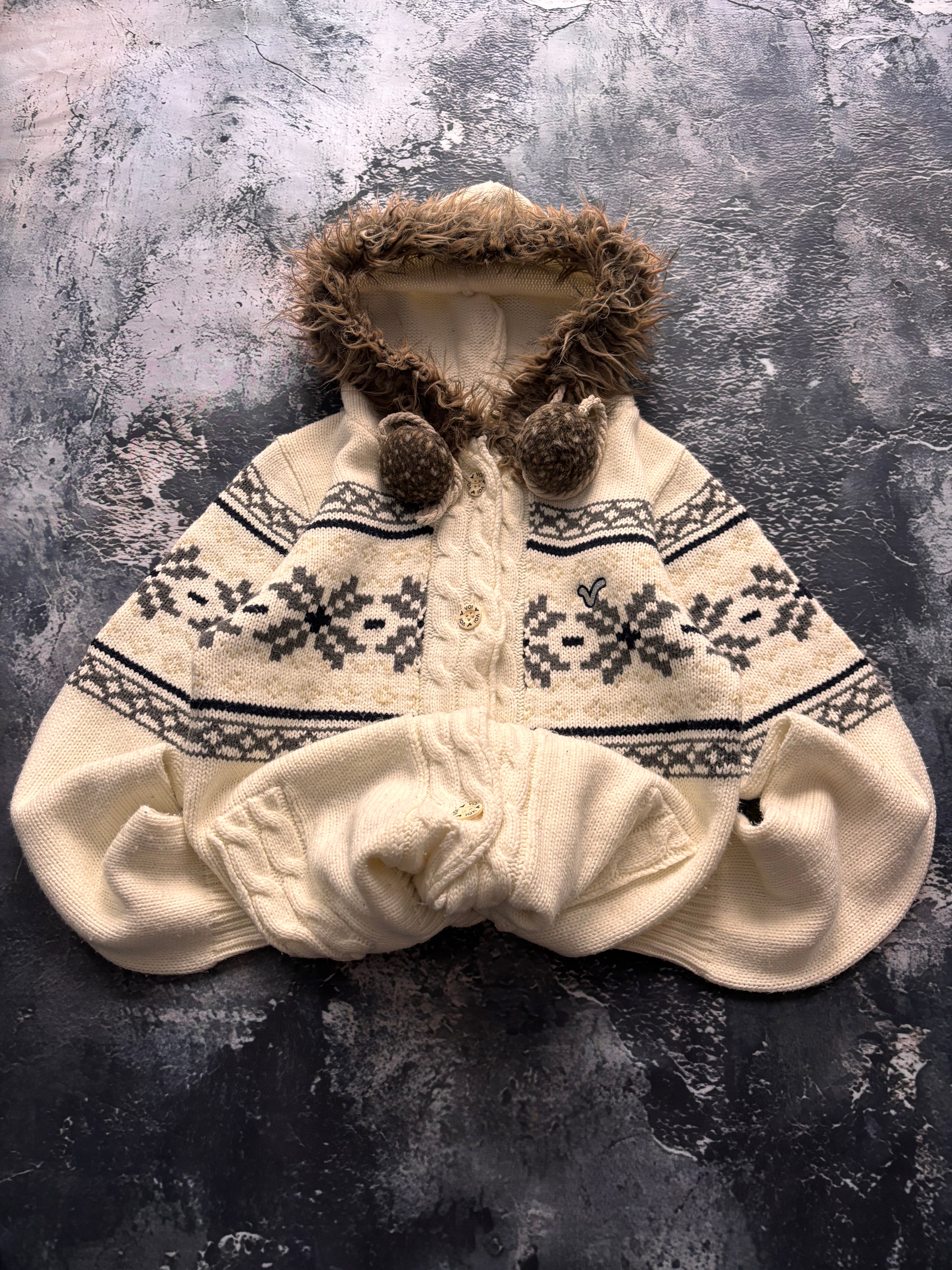 Sweter kardigan  vintage kremowy z kapturem