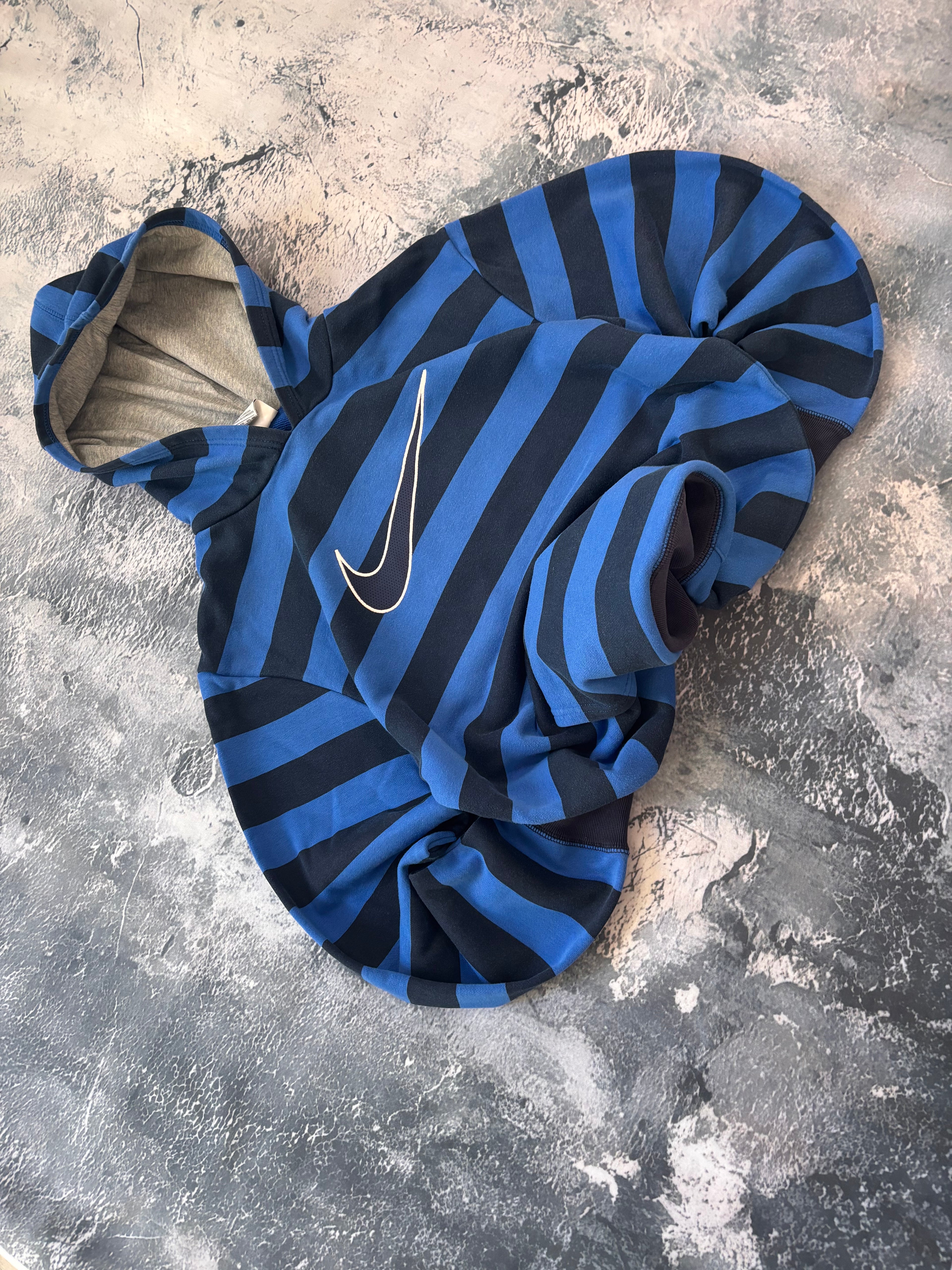 bluza hoodie w paski granatowo biała vintage