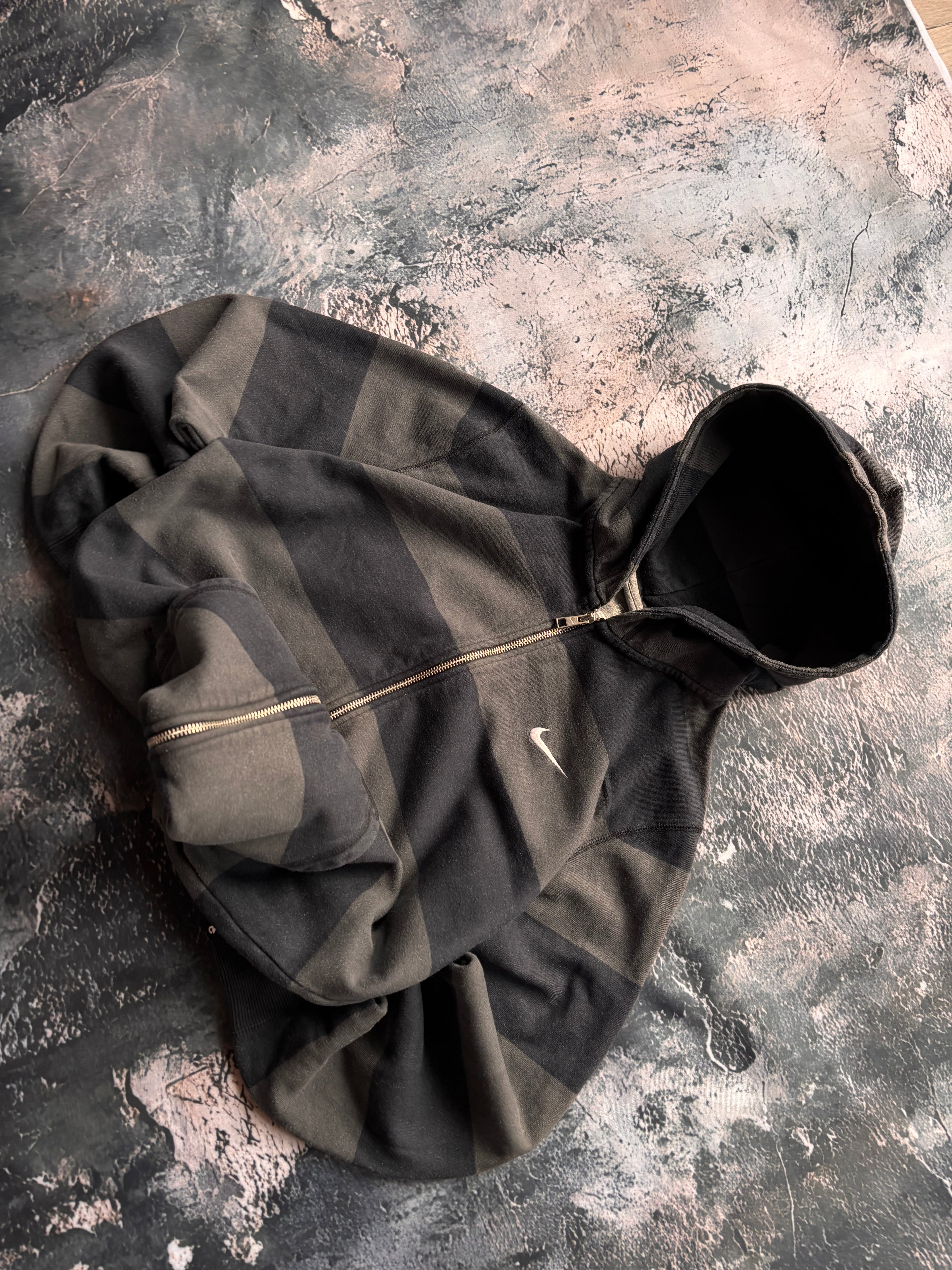 Bluza hoodie zip nike w paski szaro czarna  oversize vintage oldschool retro 90s streetwear basic