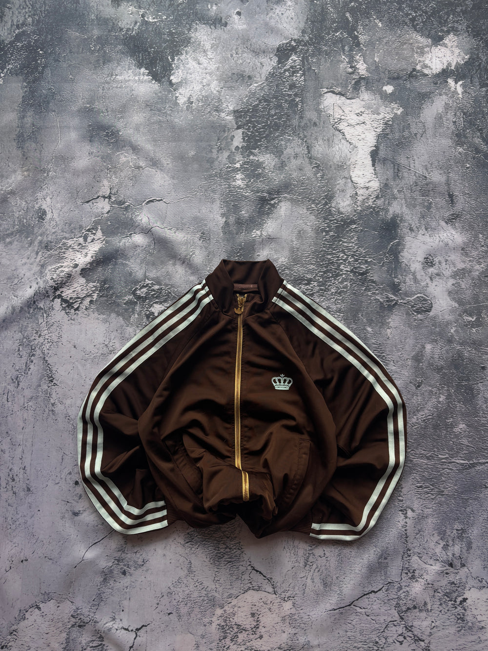 BLUZA ZIP ADIDAS BRĄZOWA VINTAGE UNIKAT JASNONIEBIESKA Z METALOWYMI DODATKAMI
