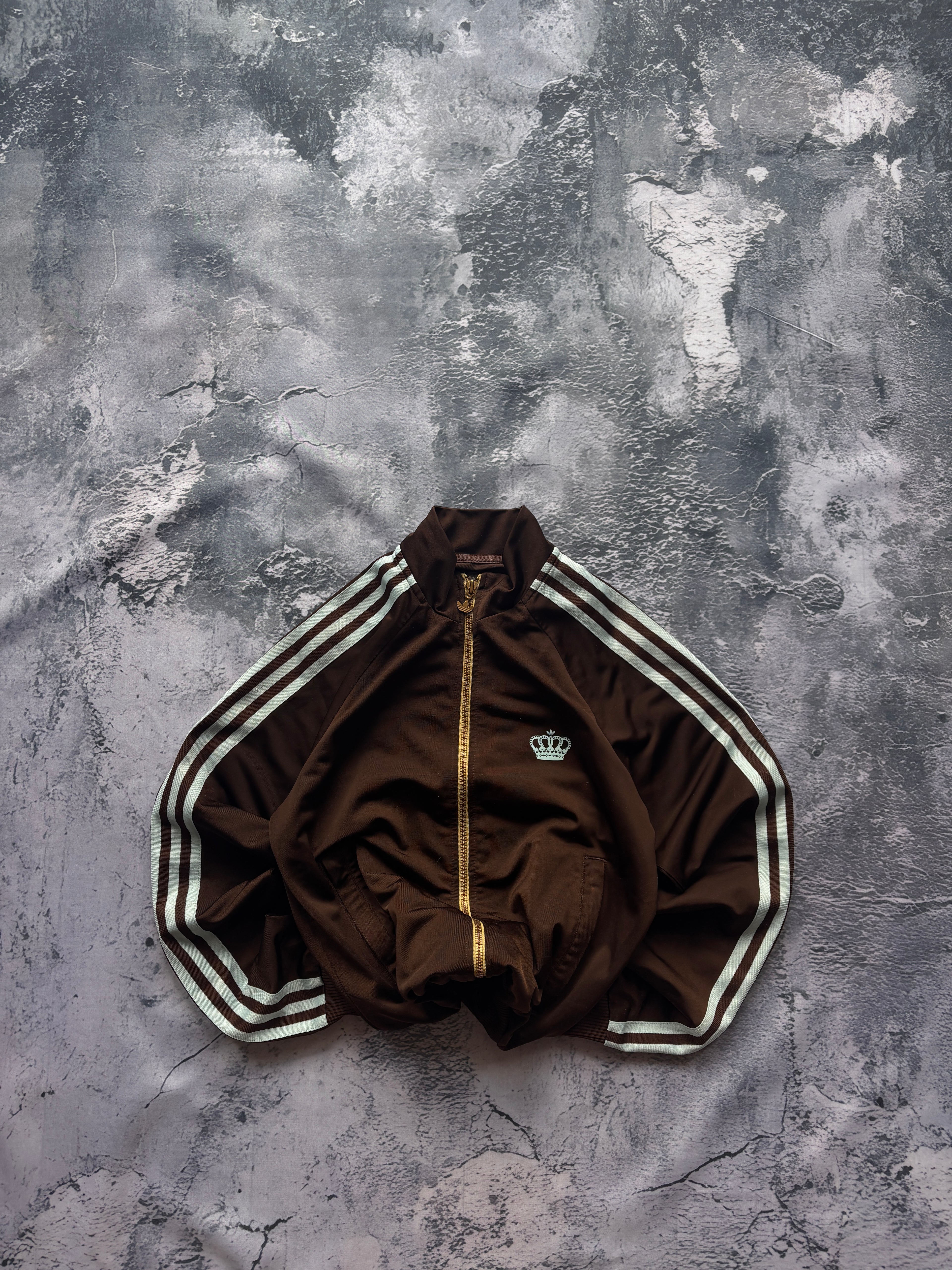 BLUZA ZIP ADIDAS BRĄZOWA VINTAGE UNIKAT JASNONIEBIESKA Z METALOWYMI DODATKAMI