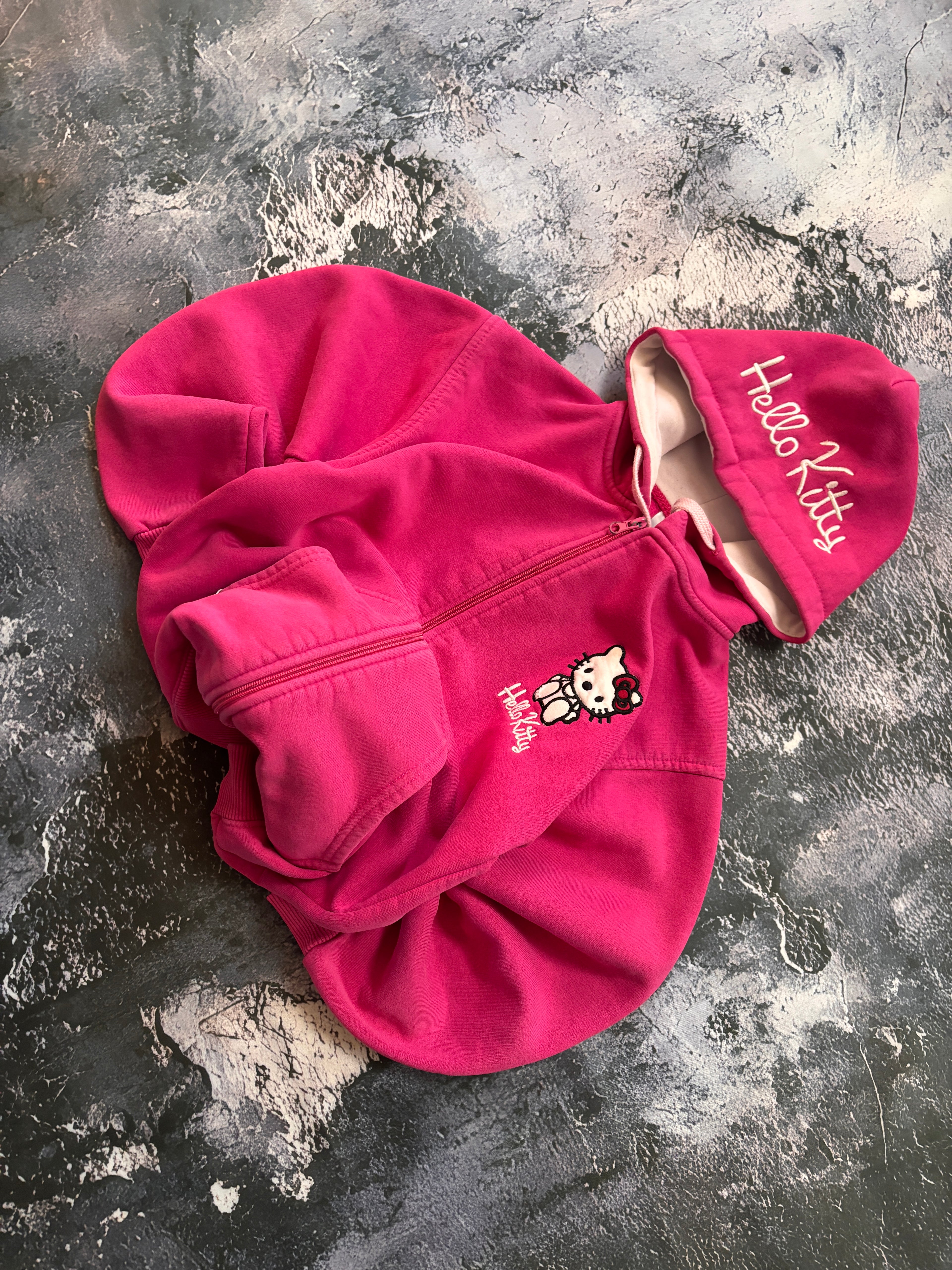 bluza hoodie zip pink HELLO KITTY HAFT unikat vintage