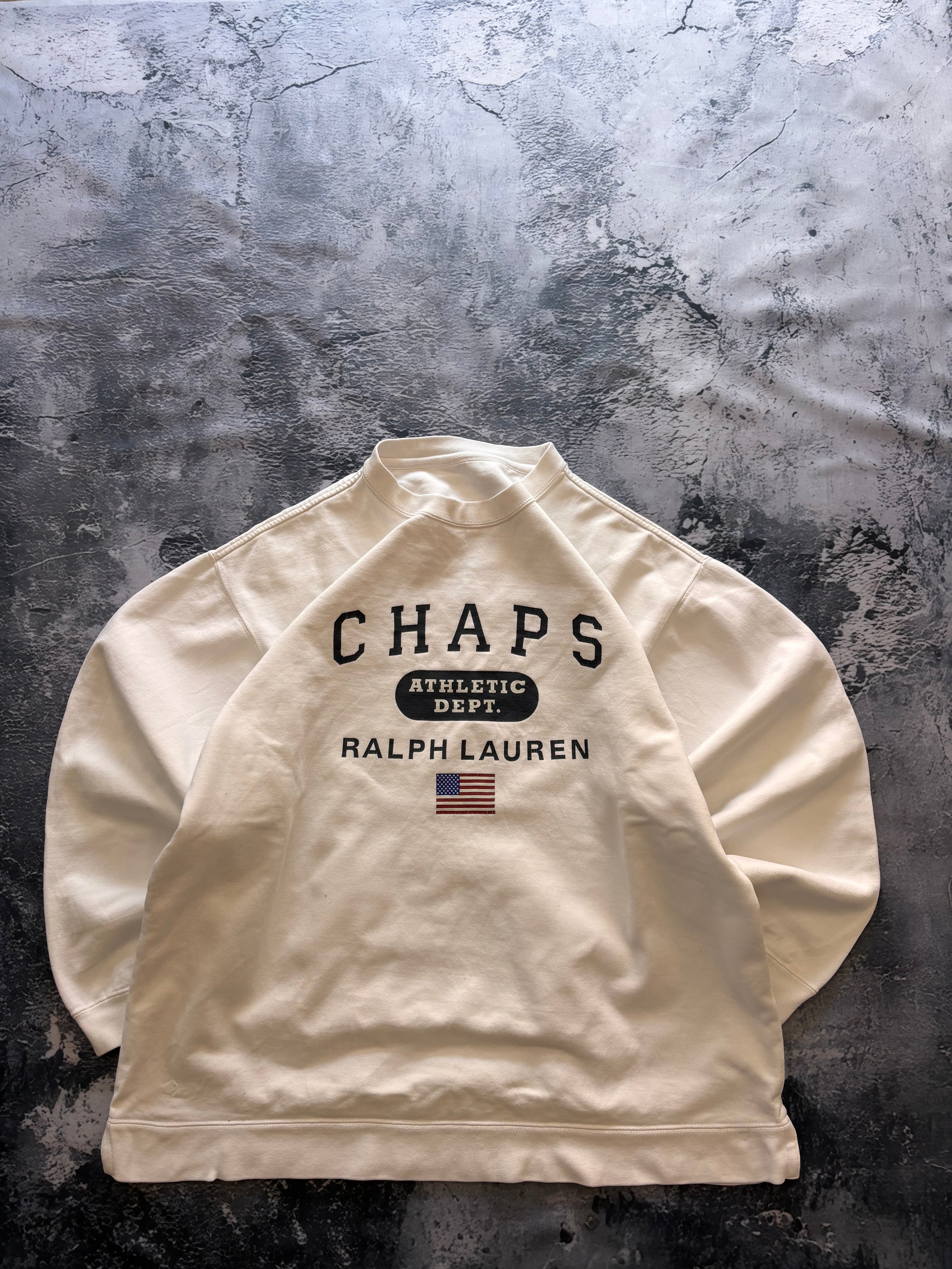 bluza crewneck Ralph Lauren biała oversize CHAPS USA