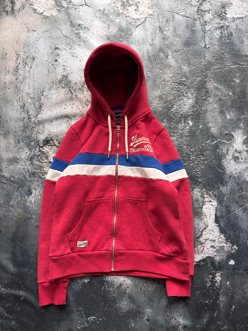 bluza zip hoodie czerwona w paski superdry vintage