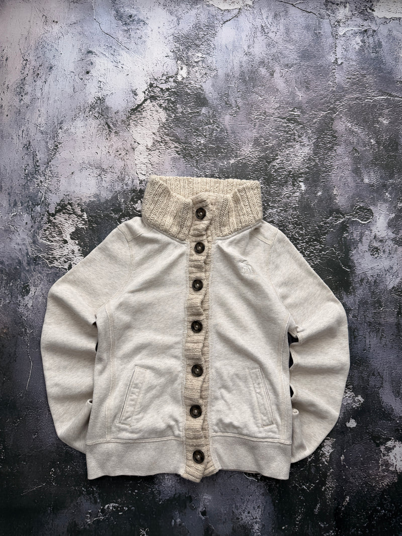 Bluza Abercrombie & Fitch beżowa z kołnierzem, rozpinana — widok całej bluzy