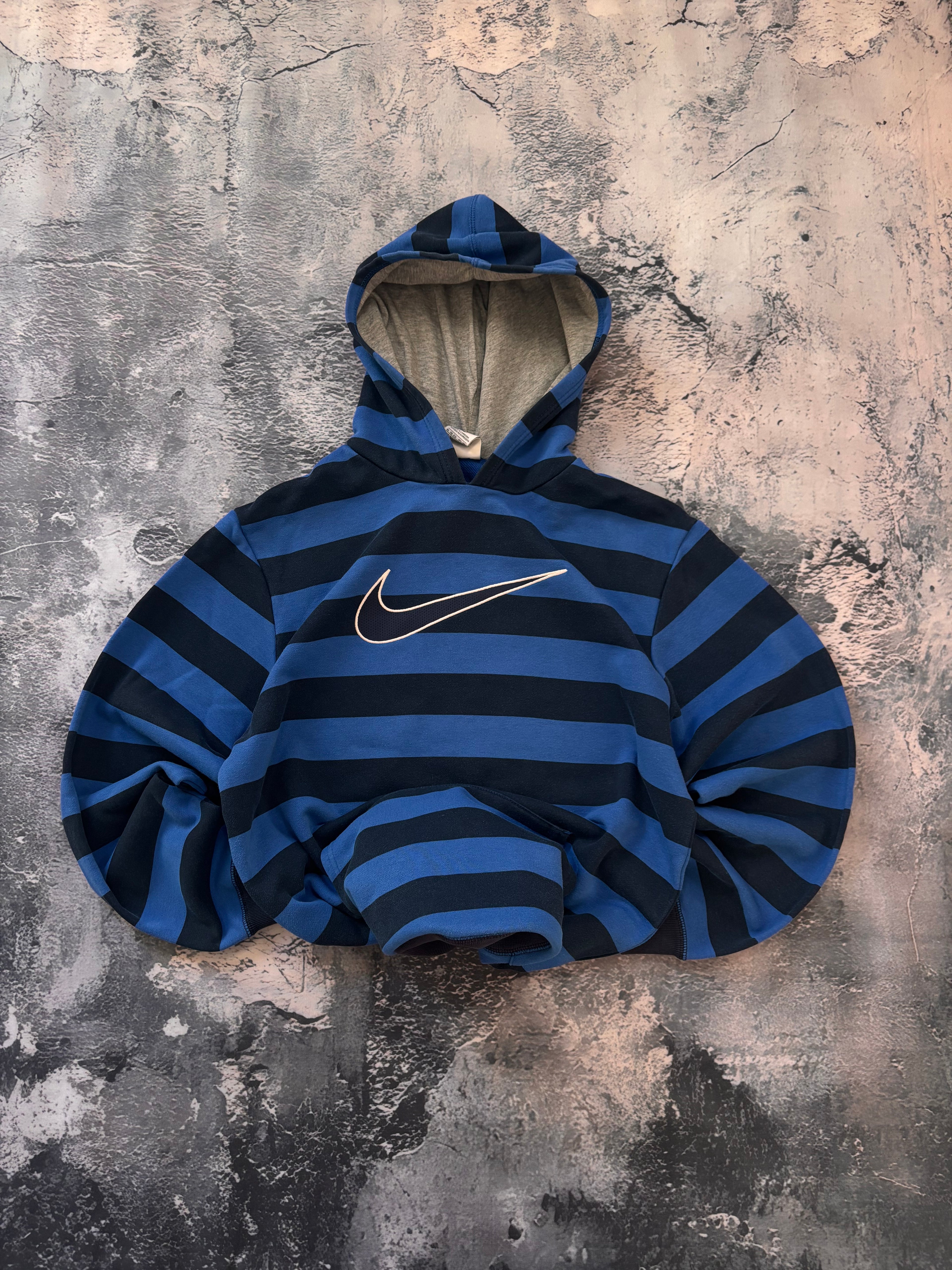 bluza hoodie w paski granatowo biała vintage