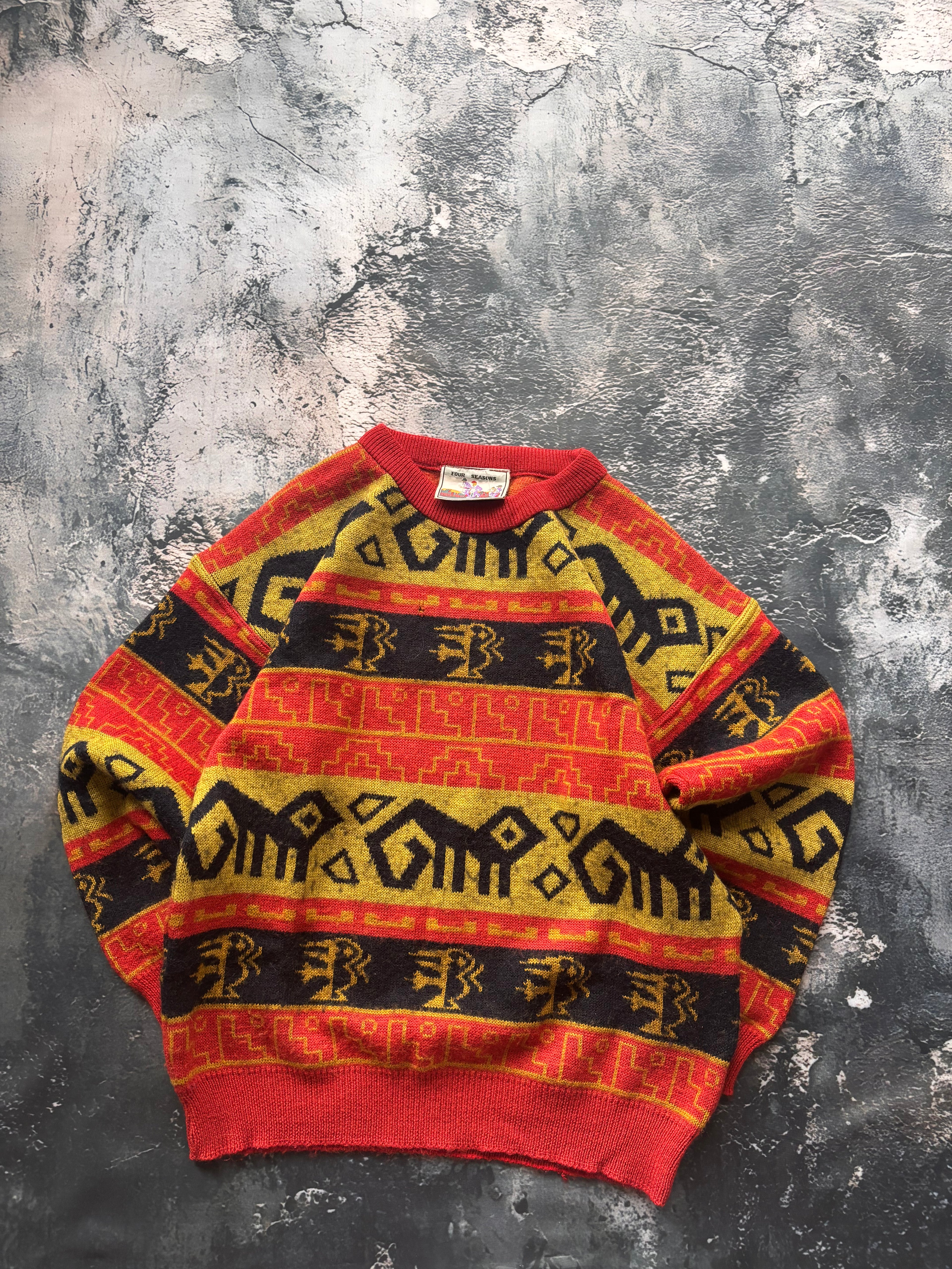 sweter vintage pomarańcz texture we wzory