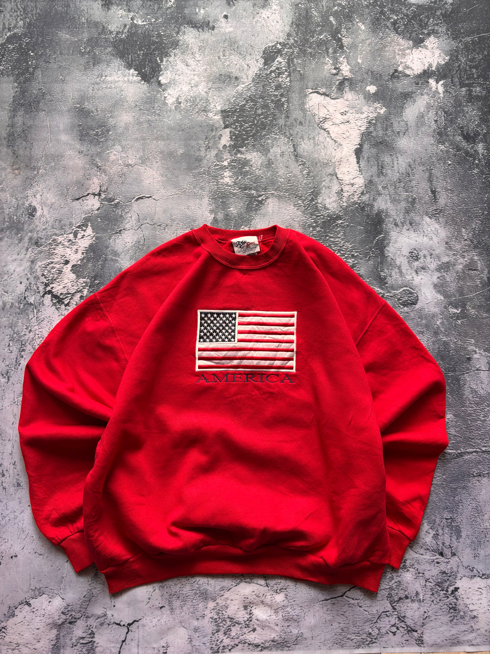 Bluza crewneck oversize boxy w stylu vintage oldschool retro 90s american USA flaga haft