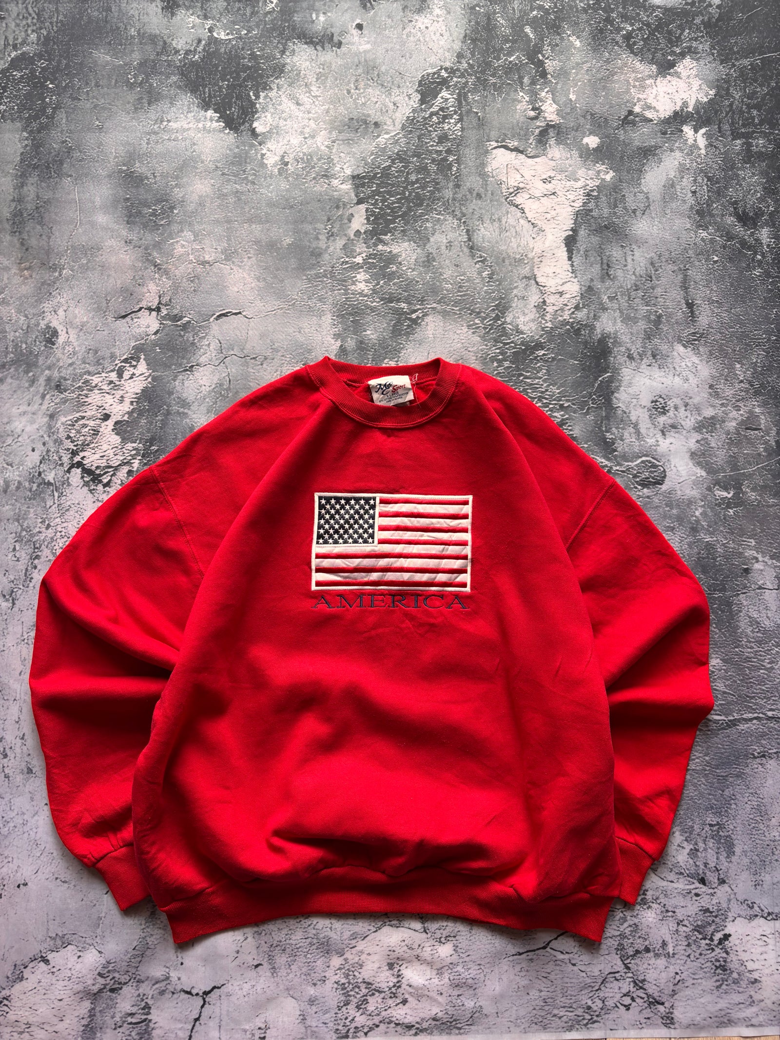 Bluza crewneck oversize boxy w stylu vintage oldschool retro 90s american USA flaga haft