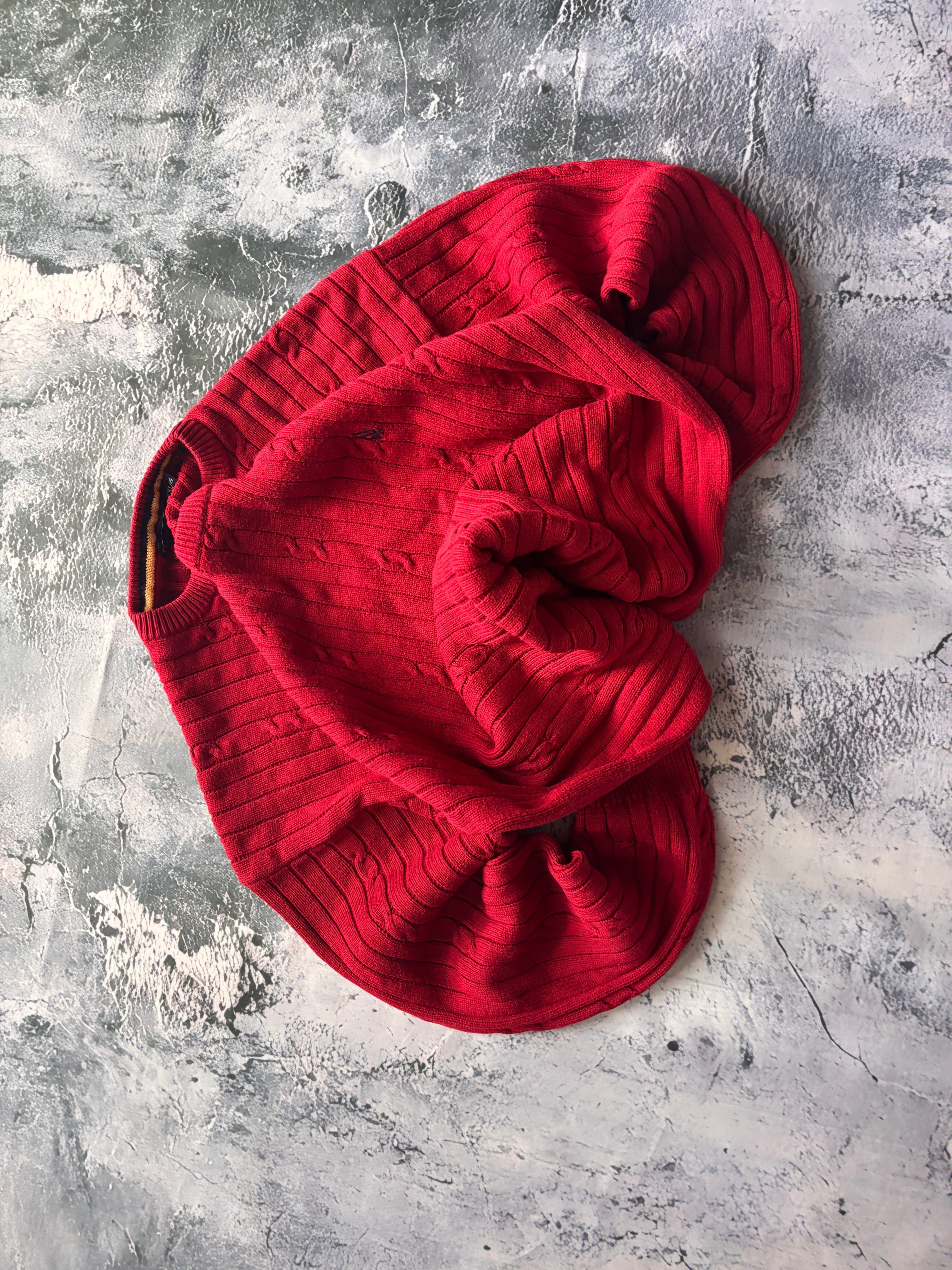 GRUBY SWETER CZERWONY SPLOT VINTAGE