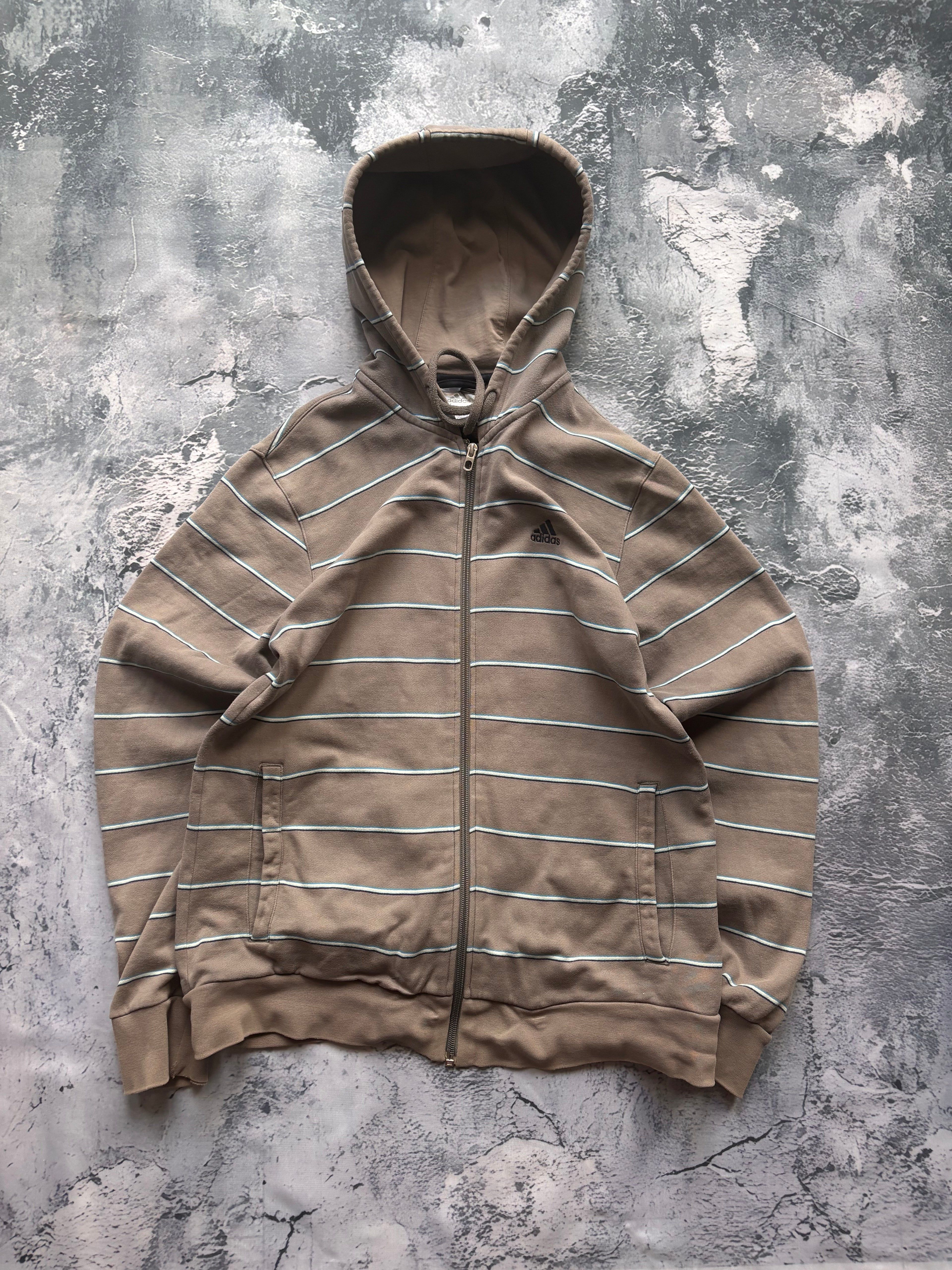 bluza zip hoodie w paski adidas beżowa retro lata 90